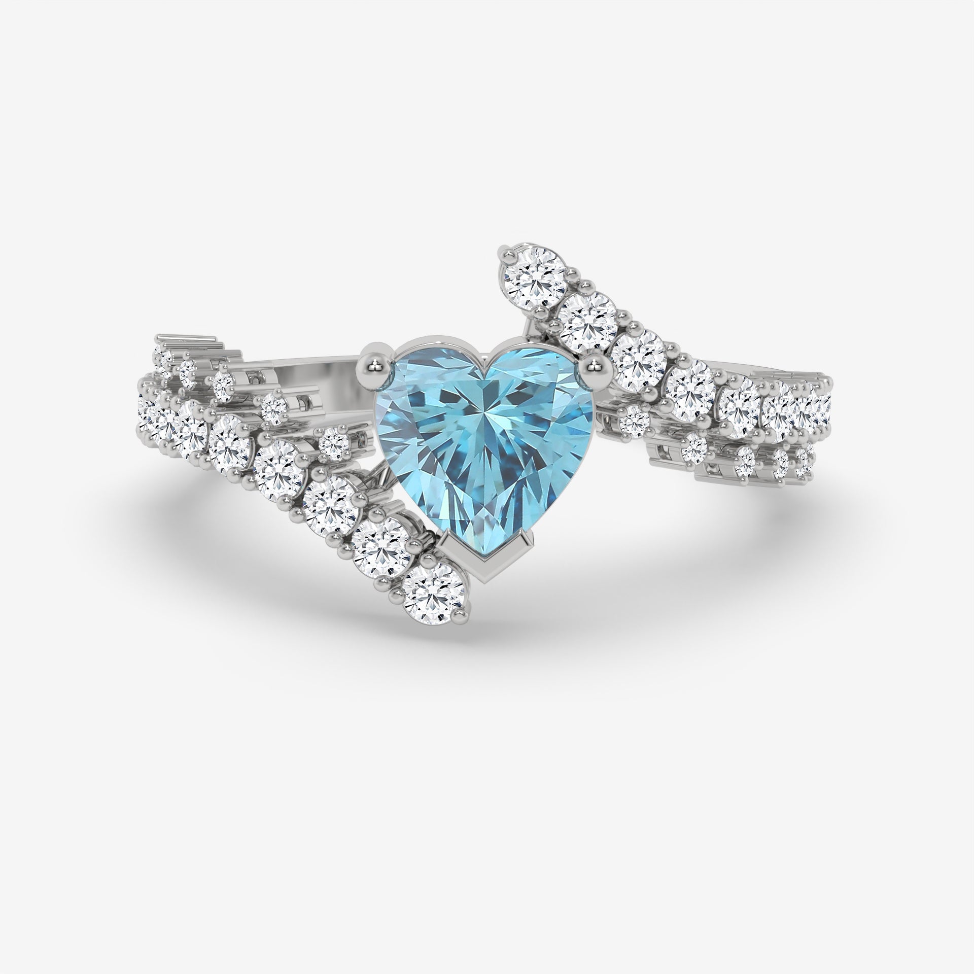Heart-Shaped Blue Diamond Pendant with Round Accents in White Gold