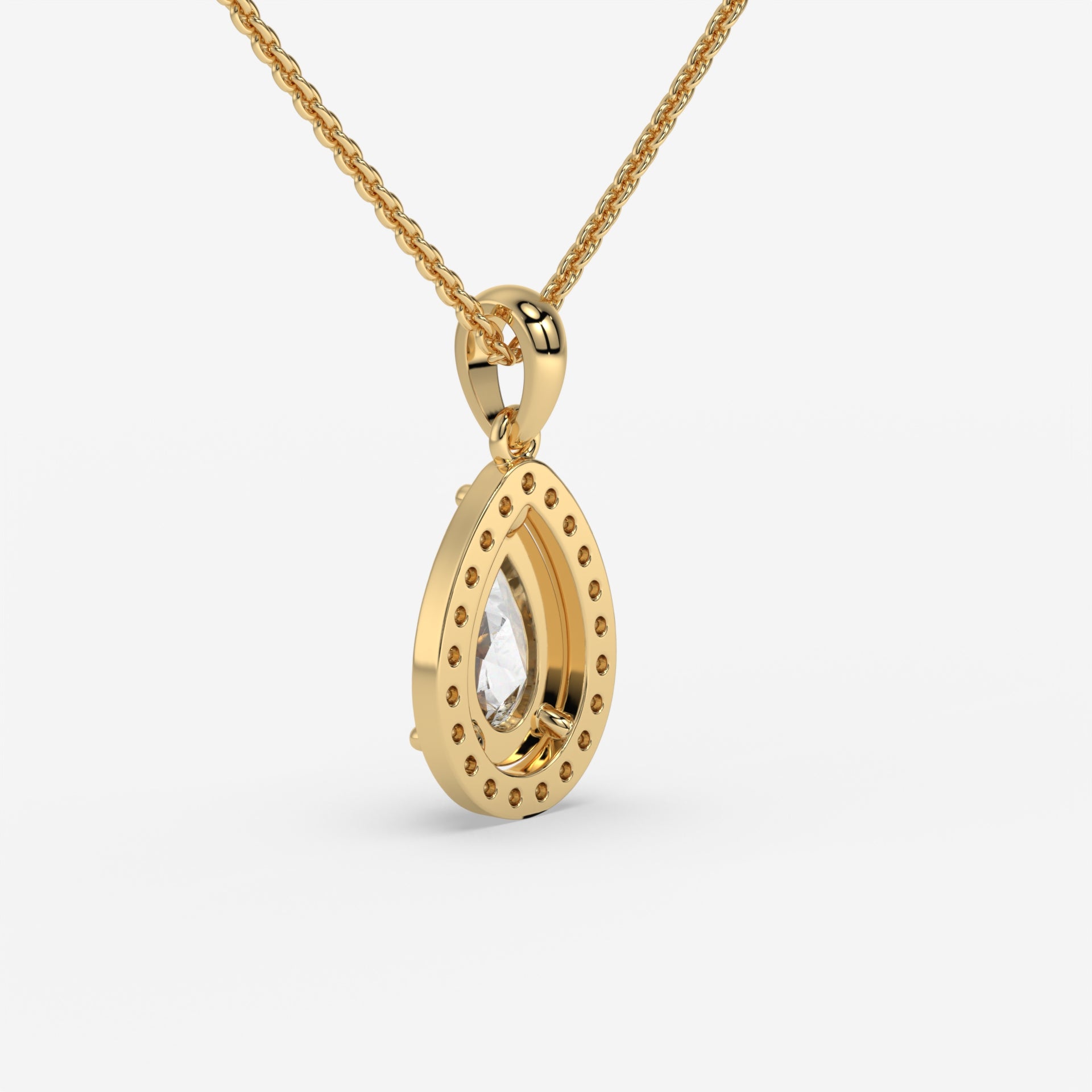 Halo Pear Solitaire Yellow Gold Pendant with Pave-Set Round Diamonds in 14K Gold