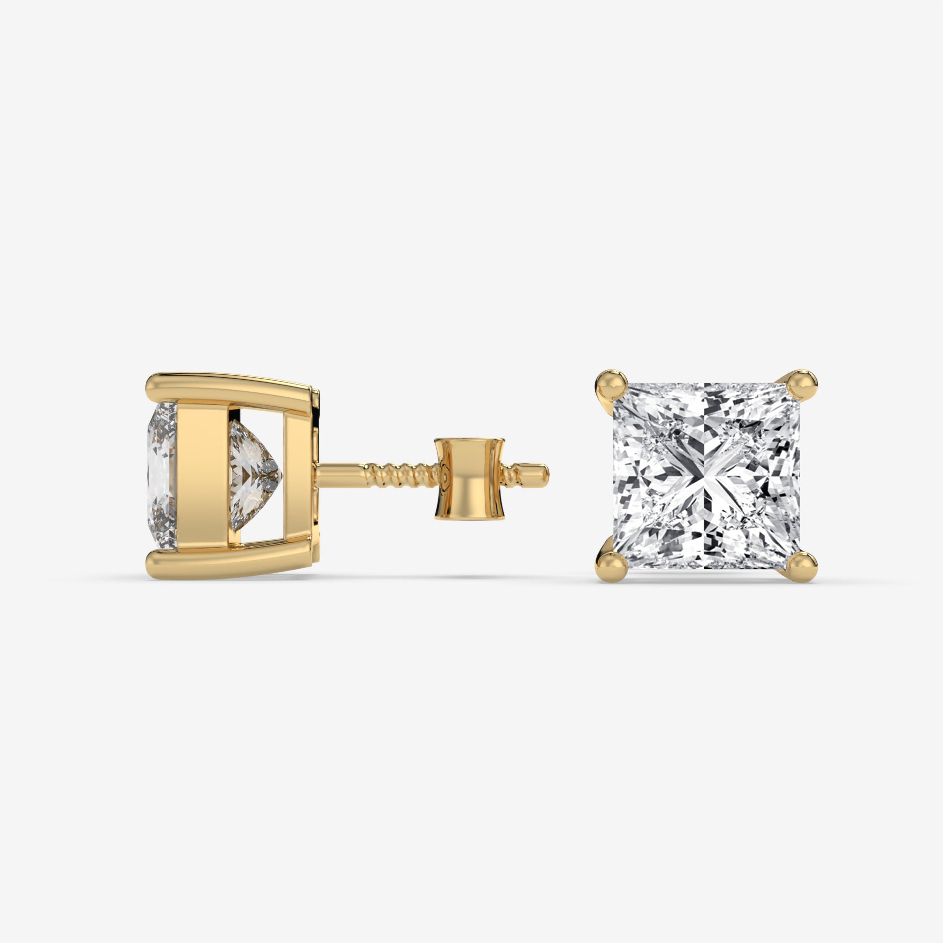 Princess-Cut Diamond Yellow Gold Stud Earrings