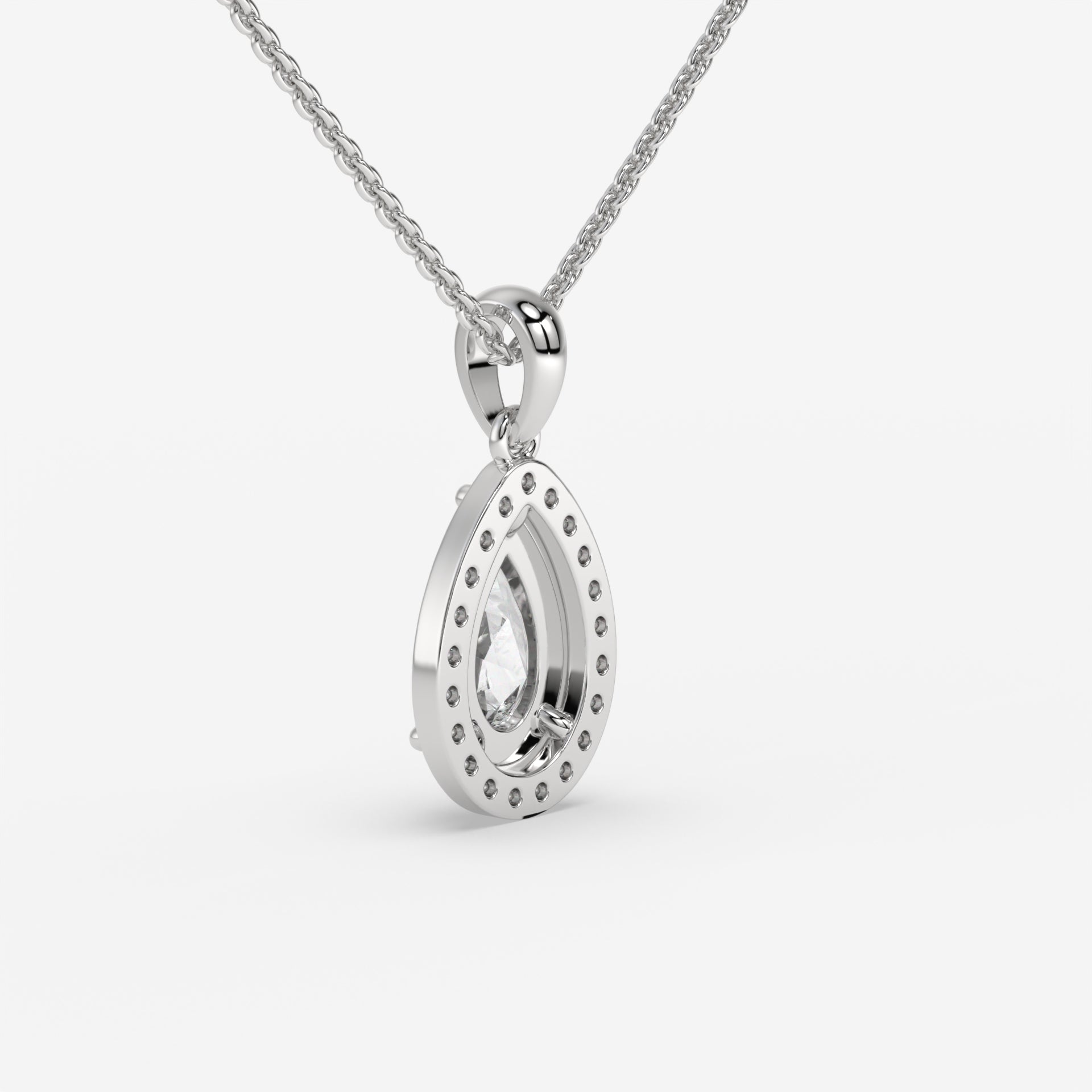 Halo Pear Solitaire White Gold Pendant with Pave-Set Round Diamonds in 14K Gold