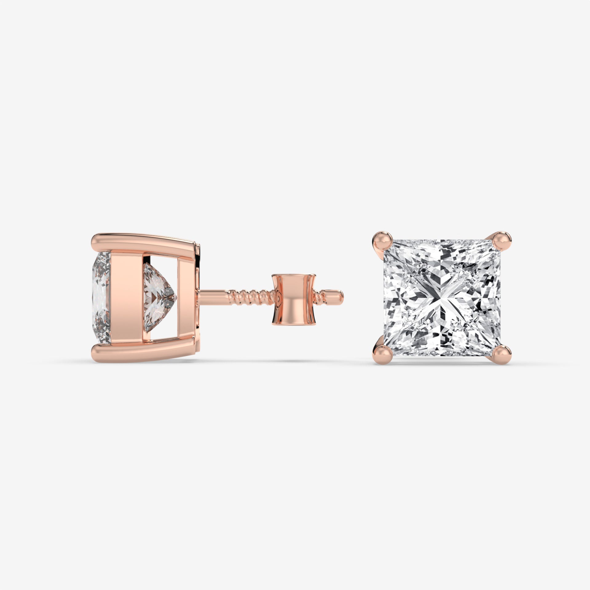 Princess-Cut Diamond Rose Gold Stud Earrings