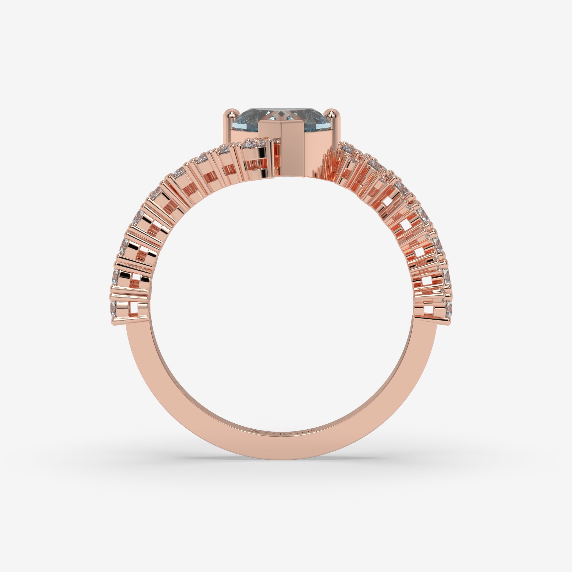 Heart-Shaped Blue Diamond Pendant with Round Accents in Rose Gold