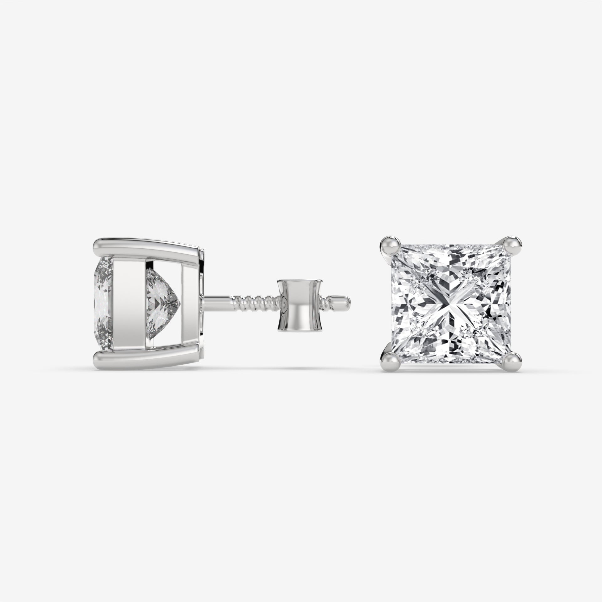 Princess-Cut Diamond White Gold Stud Earrings
