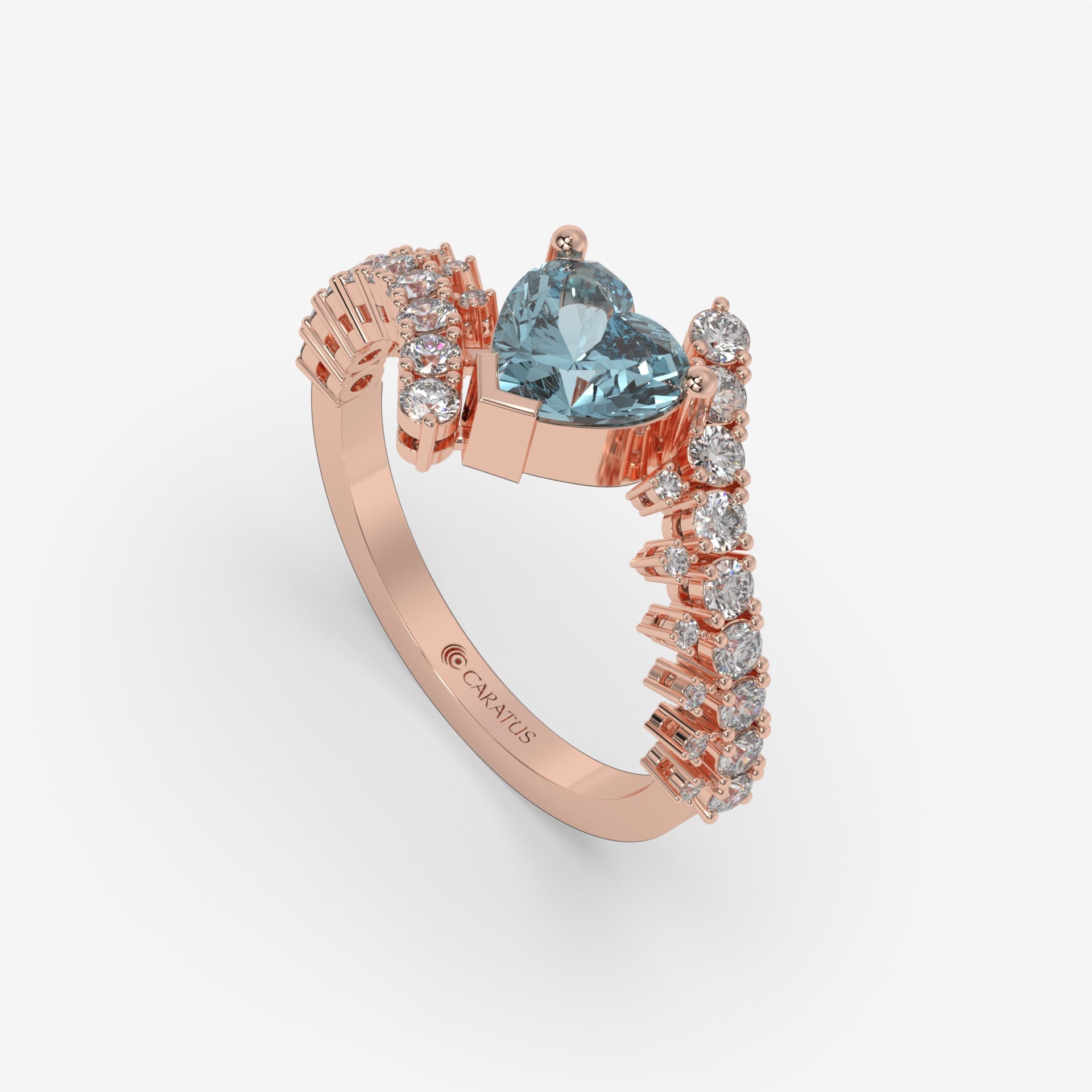 Heart-Shaped Blue Diamond Pendant with Round Accents in Rose Gold