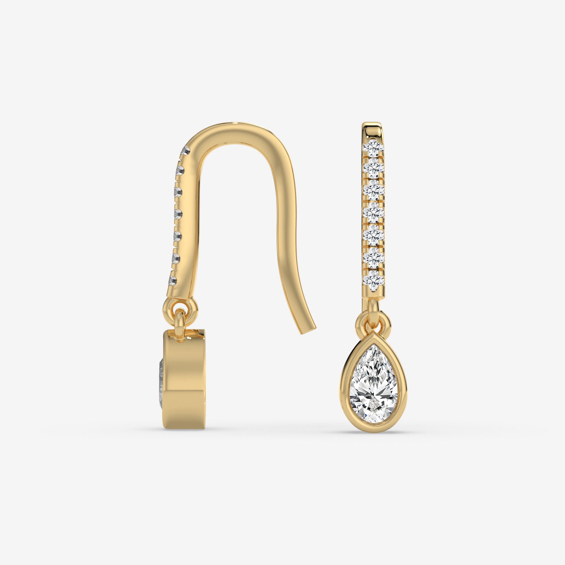 0.50 CT Pear-Shaped Diamond Drop Yellow Gold Earrings with 0.08 CT Side Diamonds
