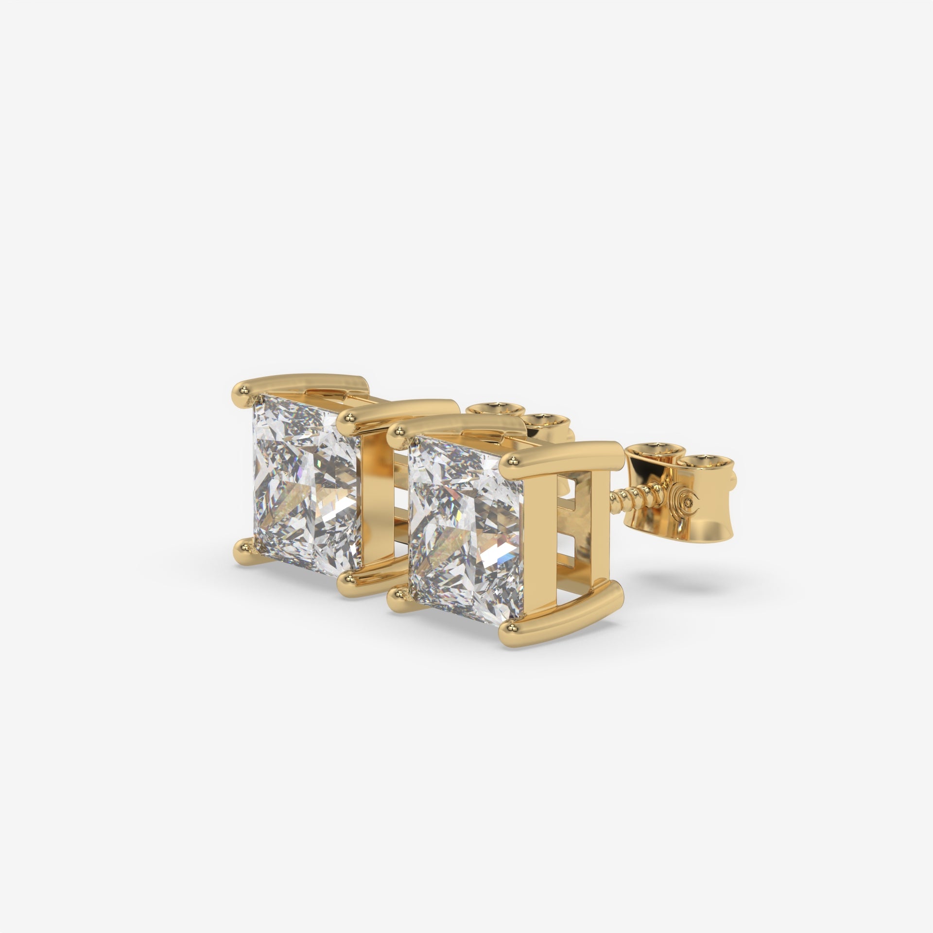 Princess-Cut Diamond Yellow Gold Stud Earrings