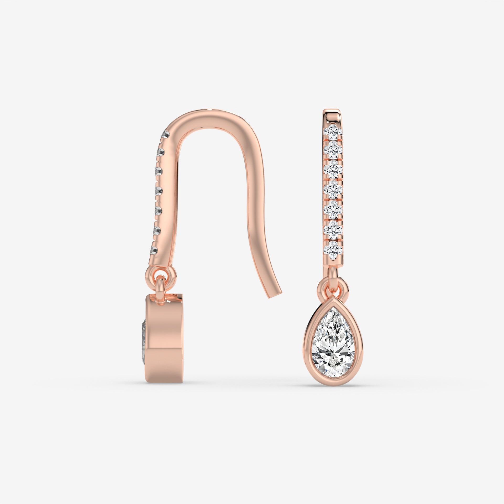 0.50 CT Pear-Shaped Diamond Drop Rose Gold Earrings with 0.08 CT Side Diamonds