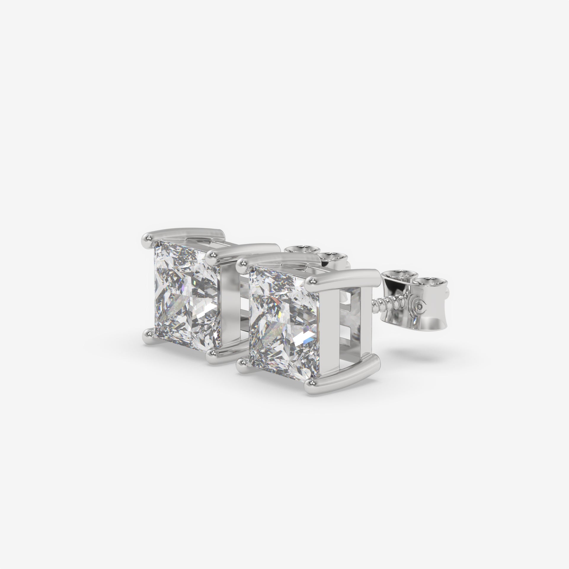Princess-Cut Diamond White Gold Stud Earrings