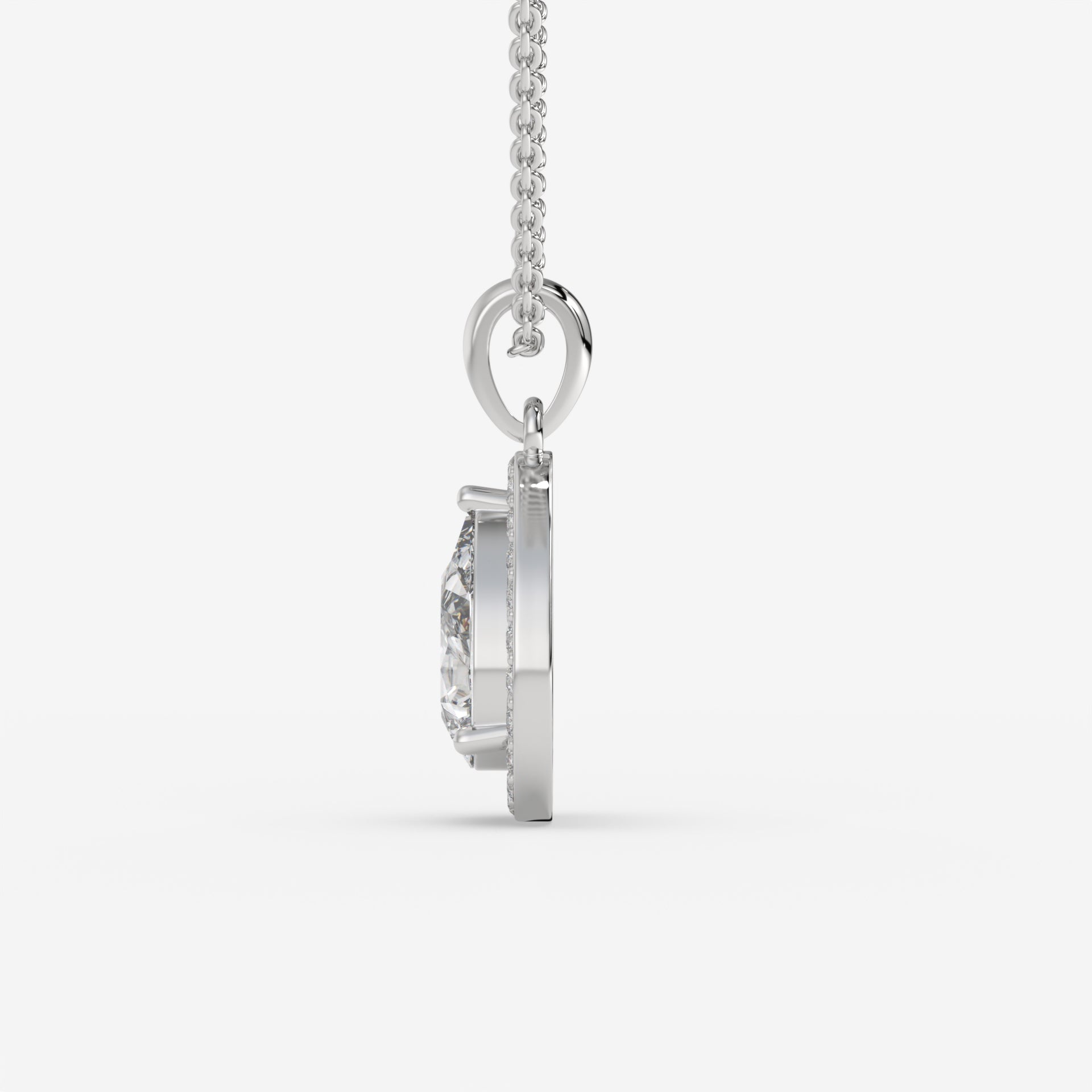 Halo Pear Solitaire White Gold Pendant with Pave-Set Round Diamonds in 14K Gold