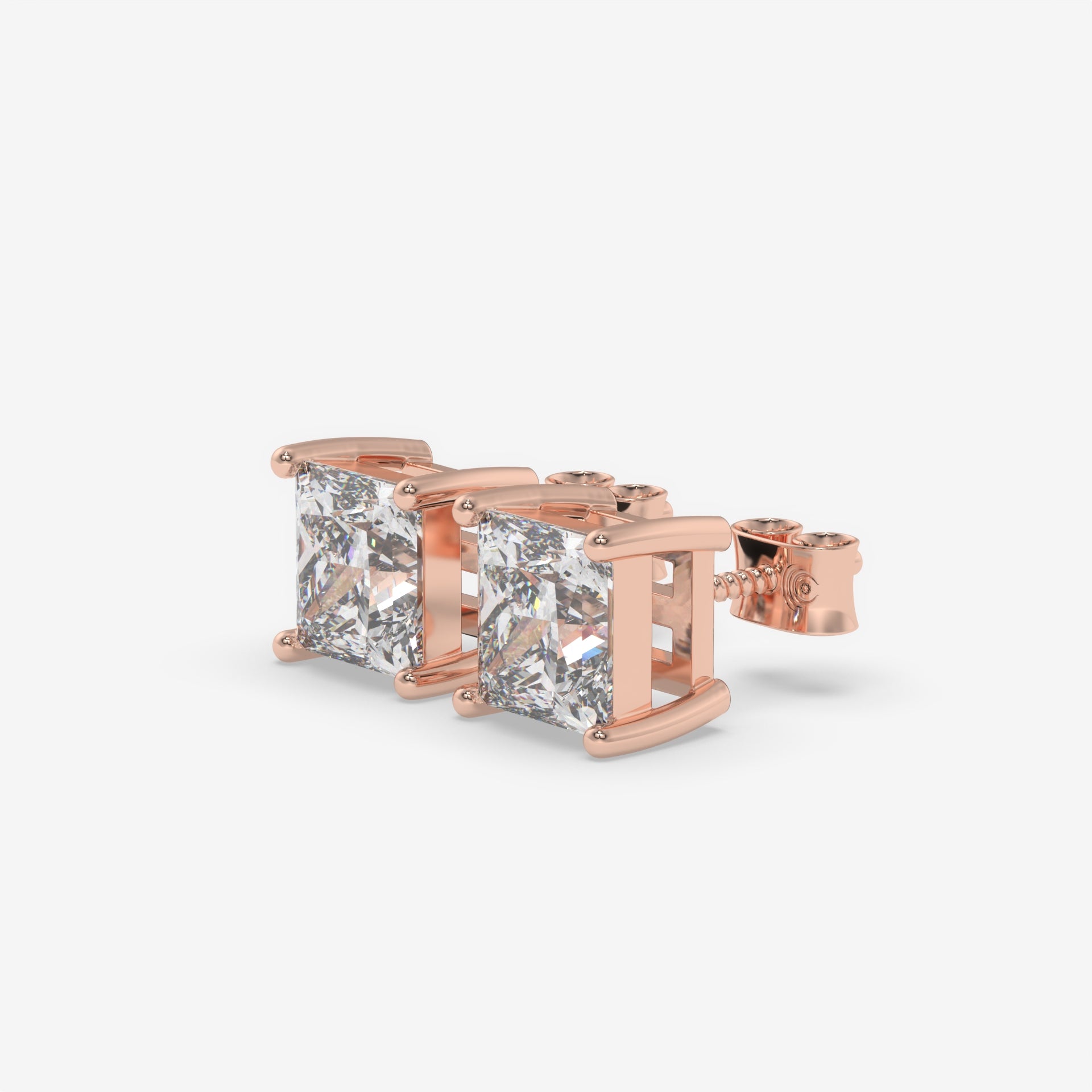 Princess-Cut Diamond Rose Gold Stud Earrings