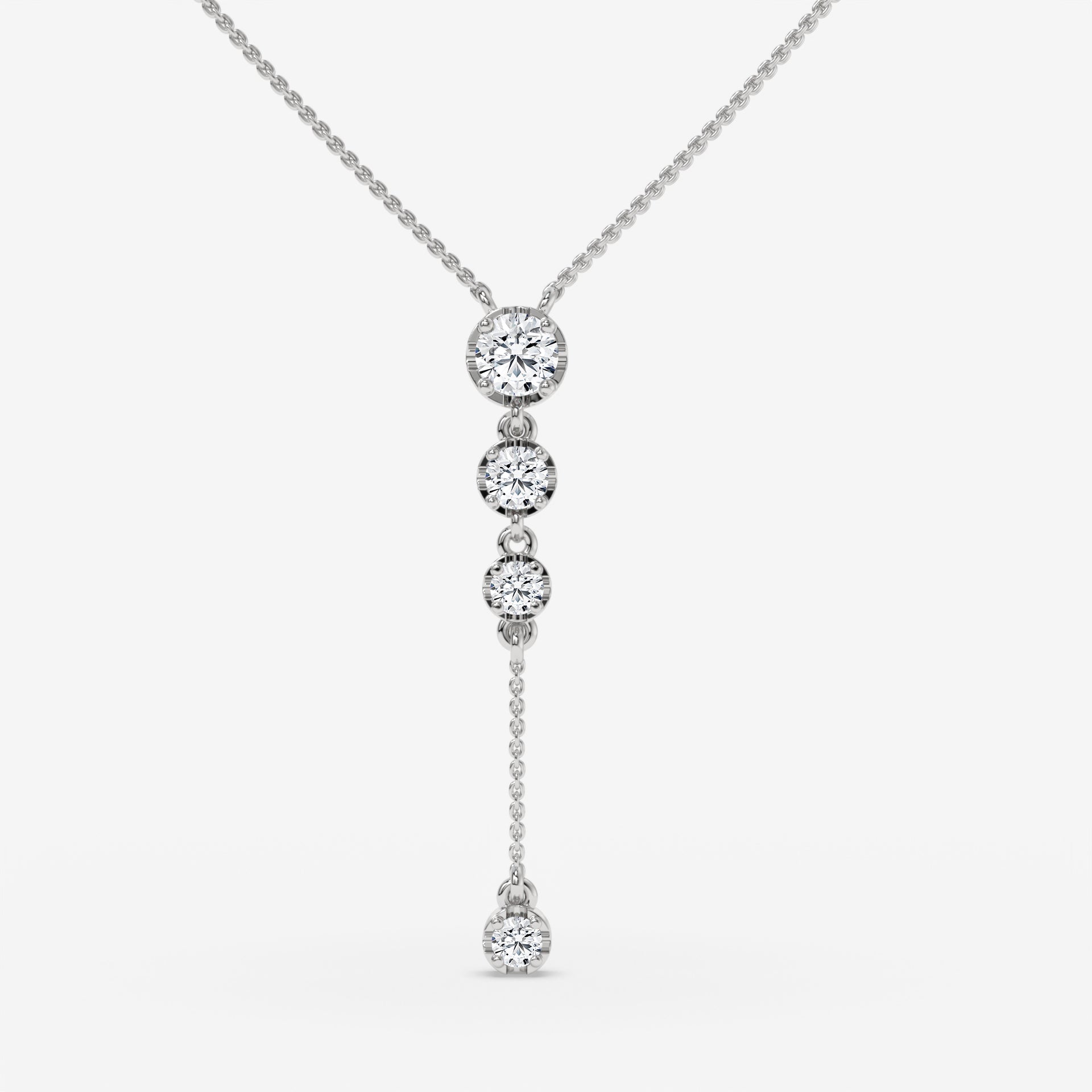 White Gold Vertical Diamond Pendant with Halo Setting