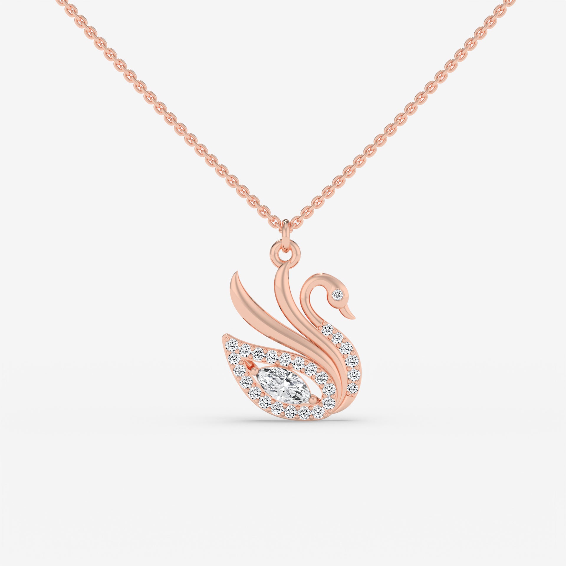 Marquise Diamond Swan Necklace in Rose Gold