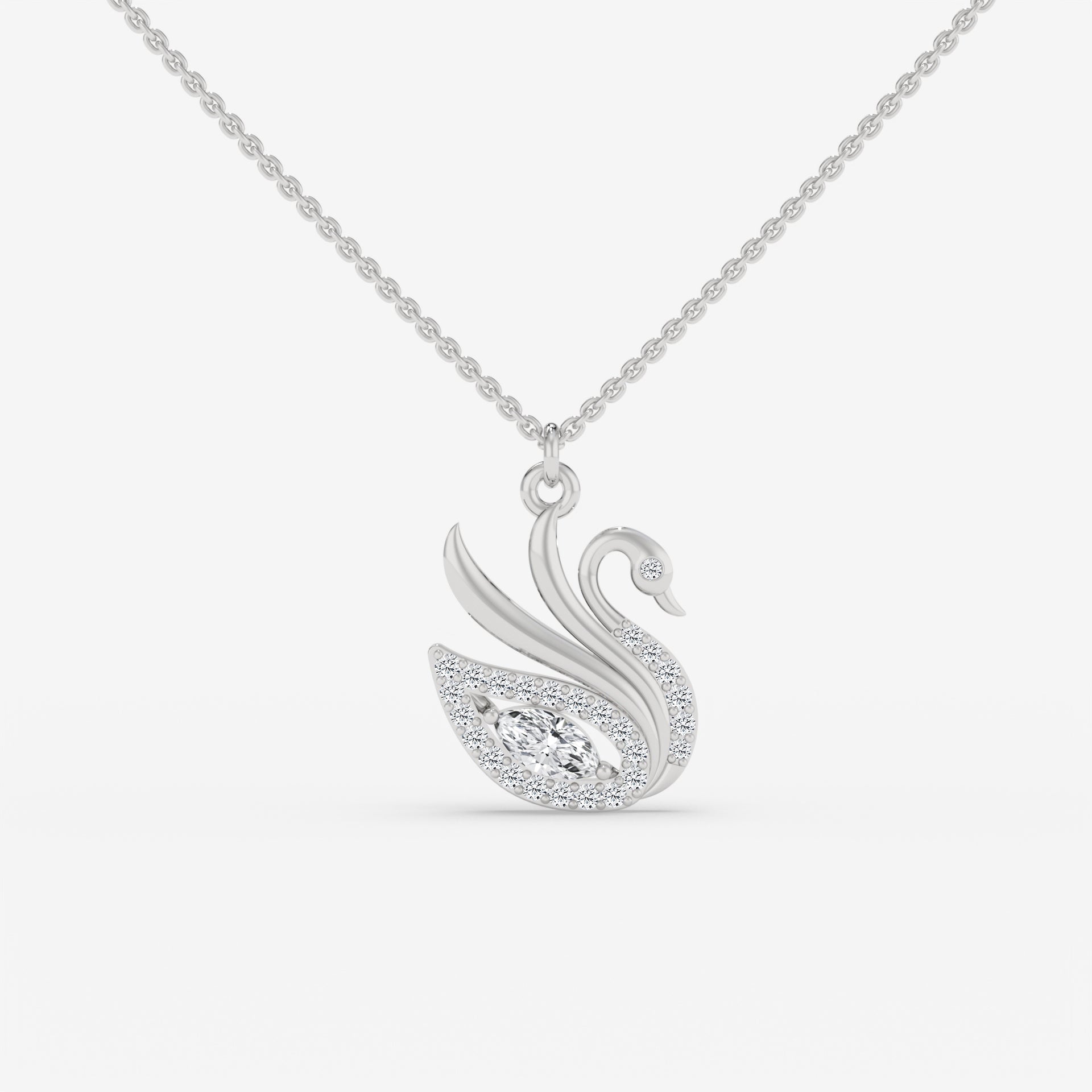 Marquise Diamond Swan Necklace in White Gold