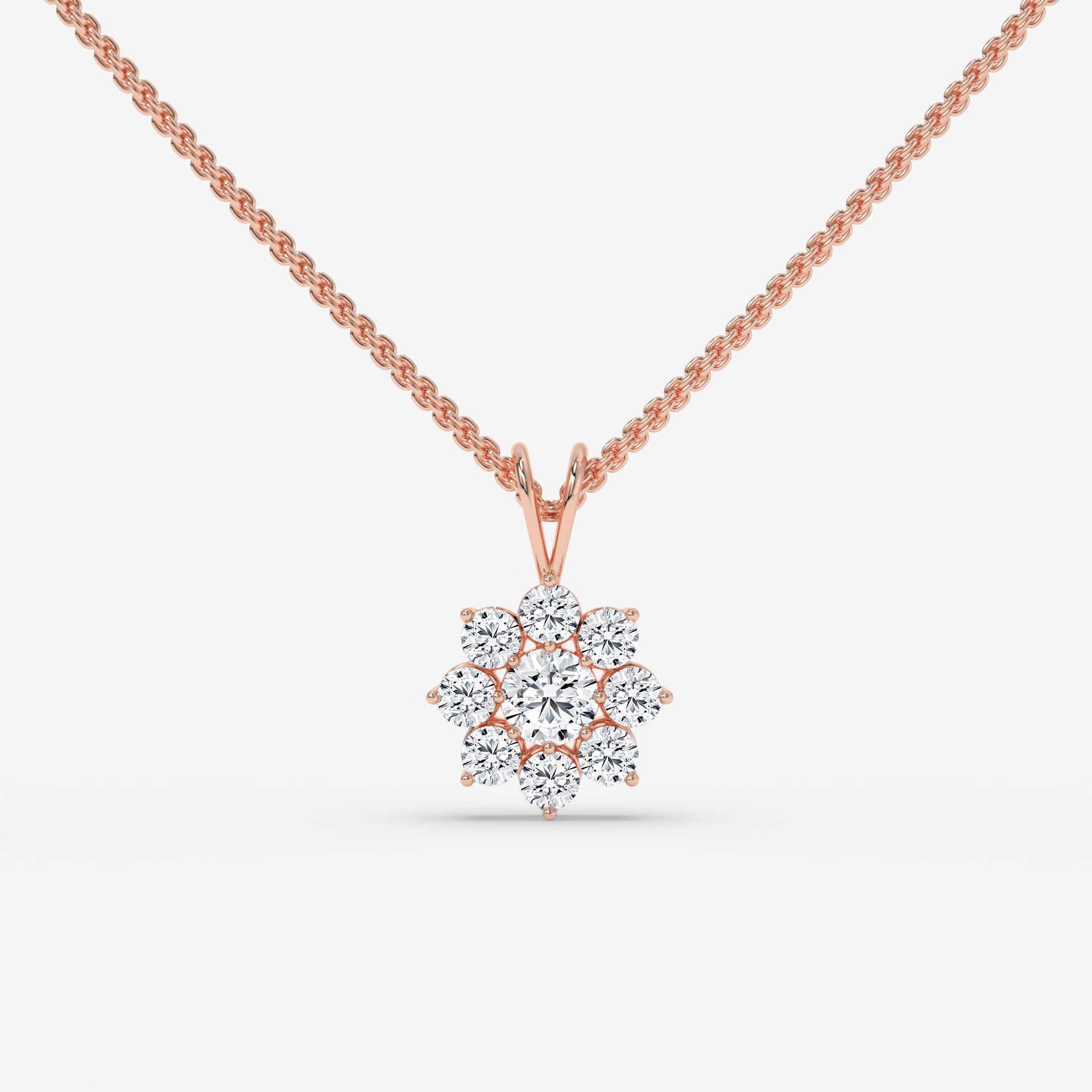 Round Diamond Flower Pendant White Gold Necklace