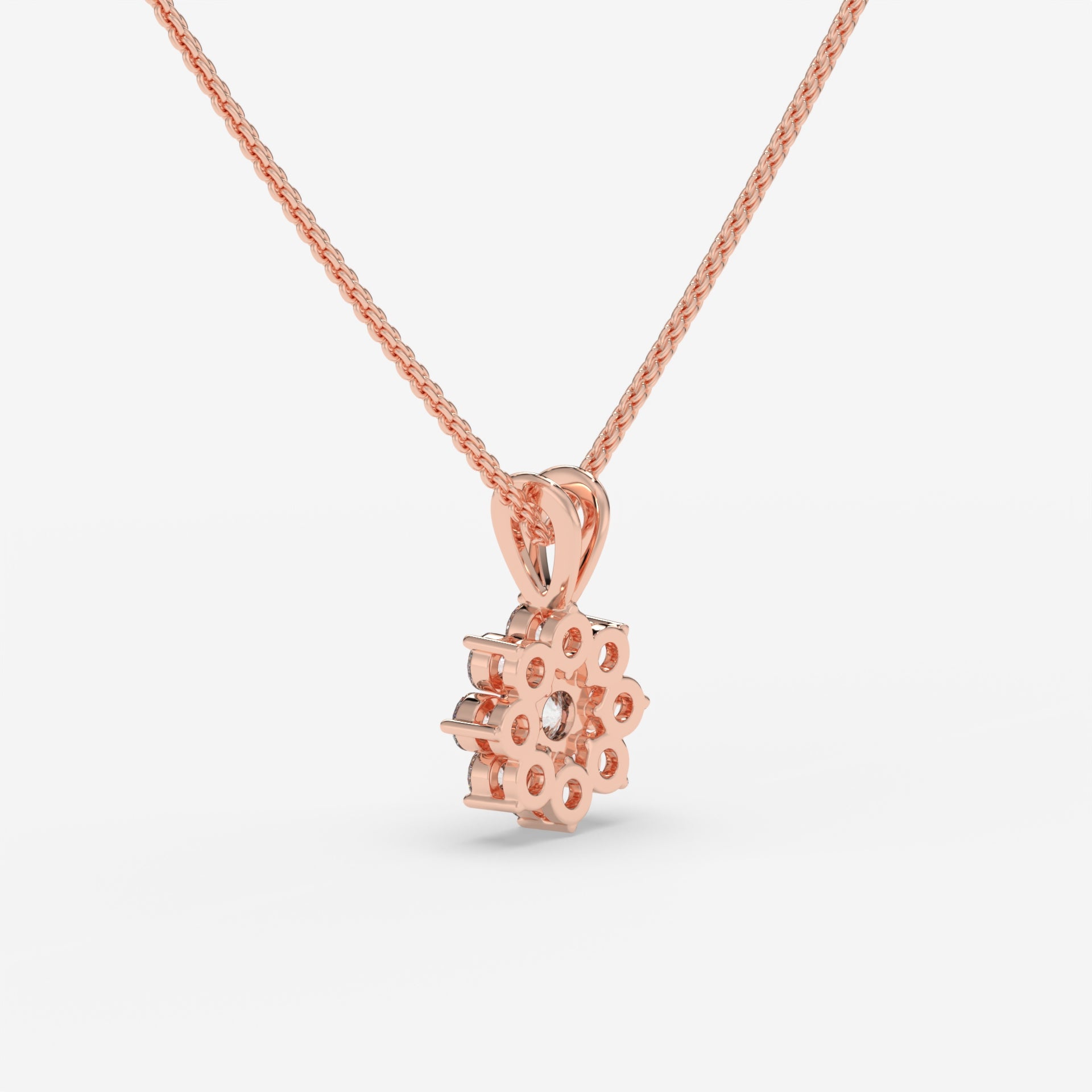 Round Diamond Flower Pendant Rose Gold Necklace
