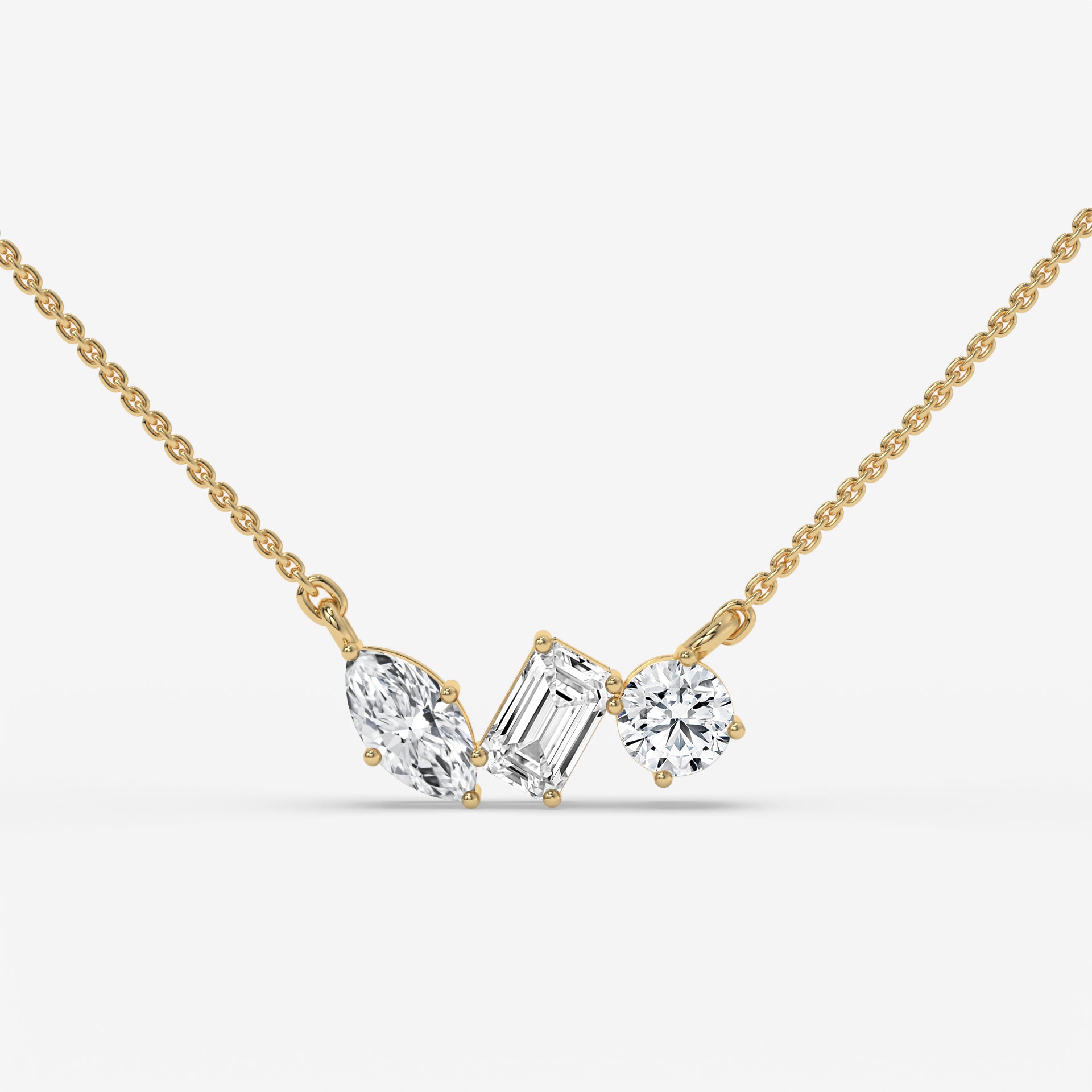 Three-Diamond Pendant Necklace in Yellow Gold