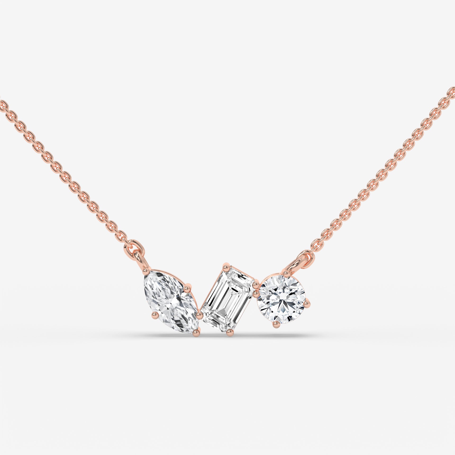 Three-Diamond Pendant Necklace in Rose Gold