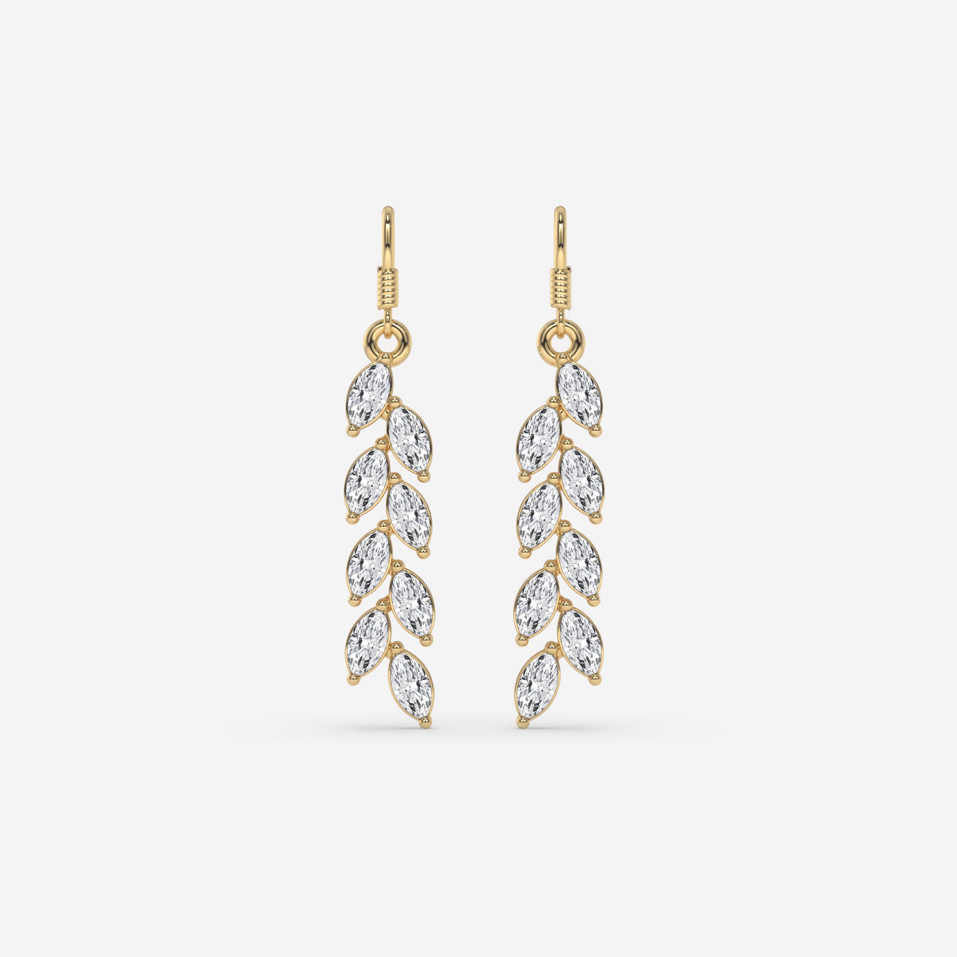 Yellow Gold Drop Earrings with Cascading Marquise Diamonds