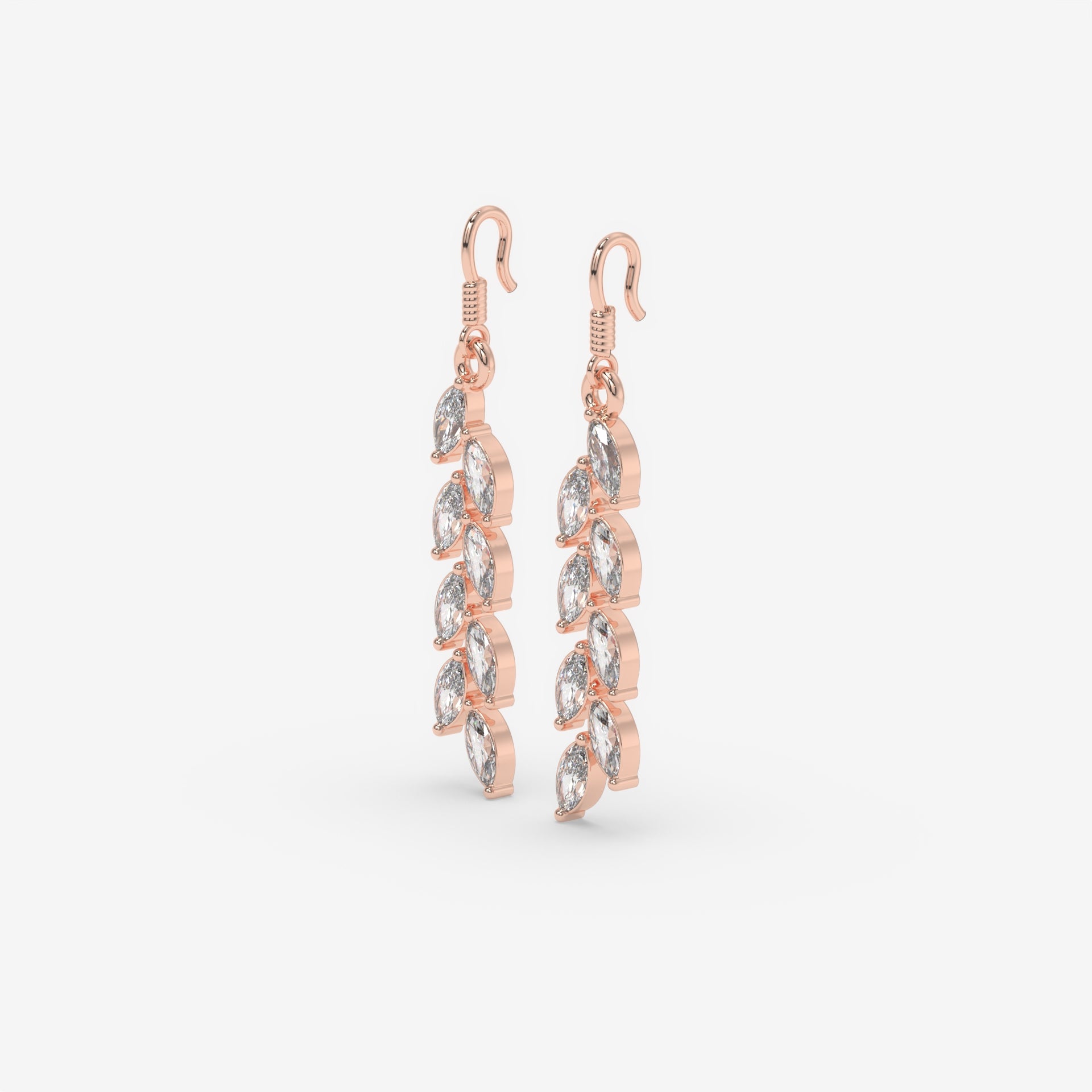 Rose Gold Drop Earrings with Cascading Marquise Diamonds
