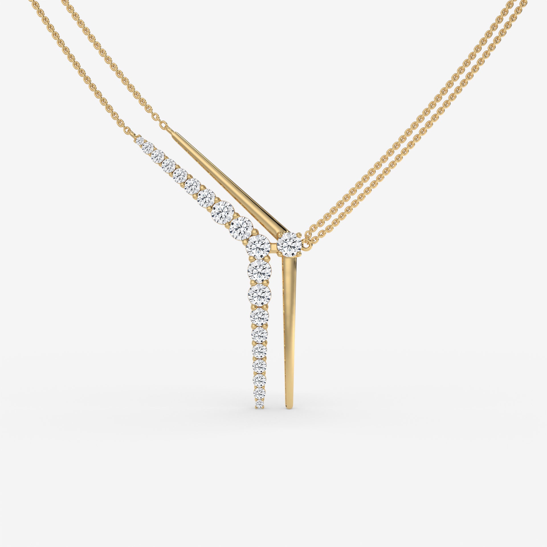 14K Rose Gold Round Diamond V-Shape Pendant Necklace