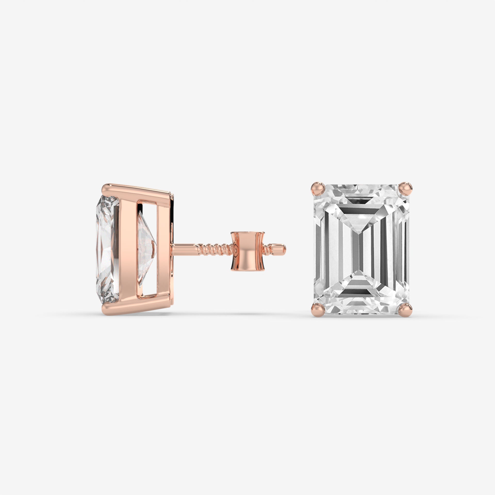 Rose Gold Emerald-Cut Diamond Stud Earrings