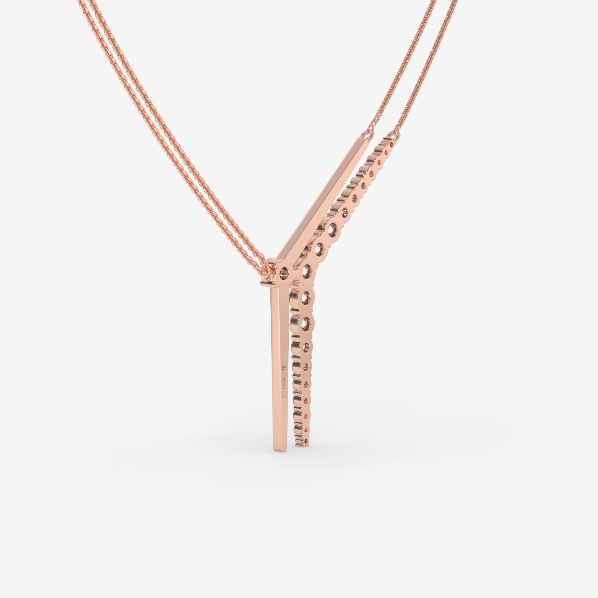 14K Rose Gold Round Diamond V-Shape Pendant Necklace