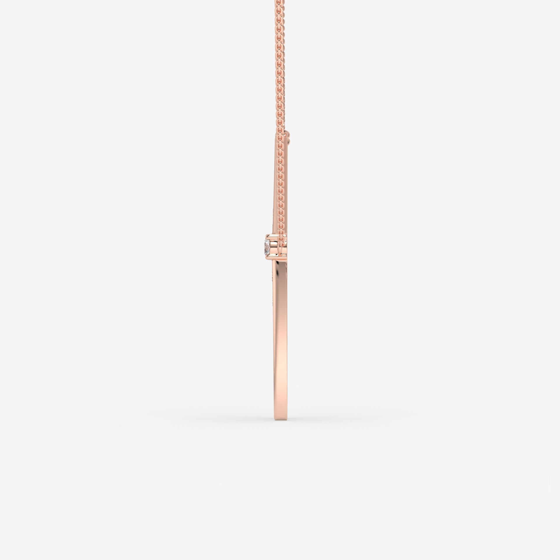 14K Yellow Gold Round Diamond V-Shape Pendant Necklace