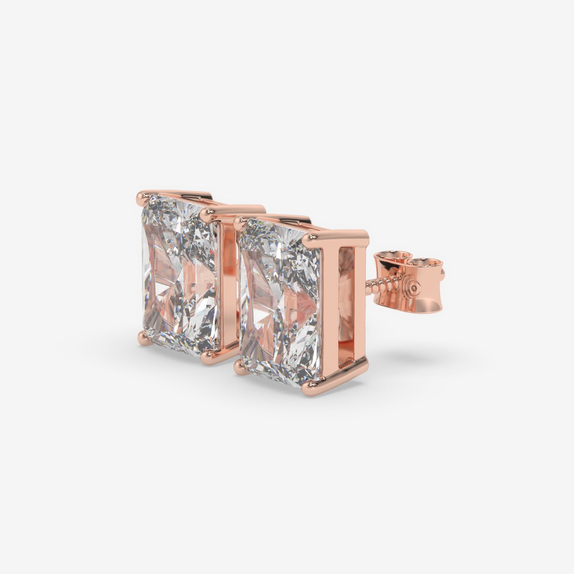 Rose Gold Emerald-Cut Diamond Stud Earrings