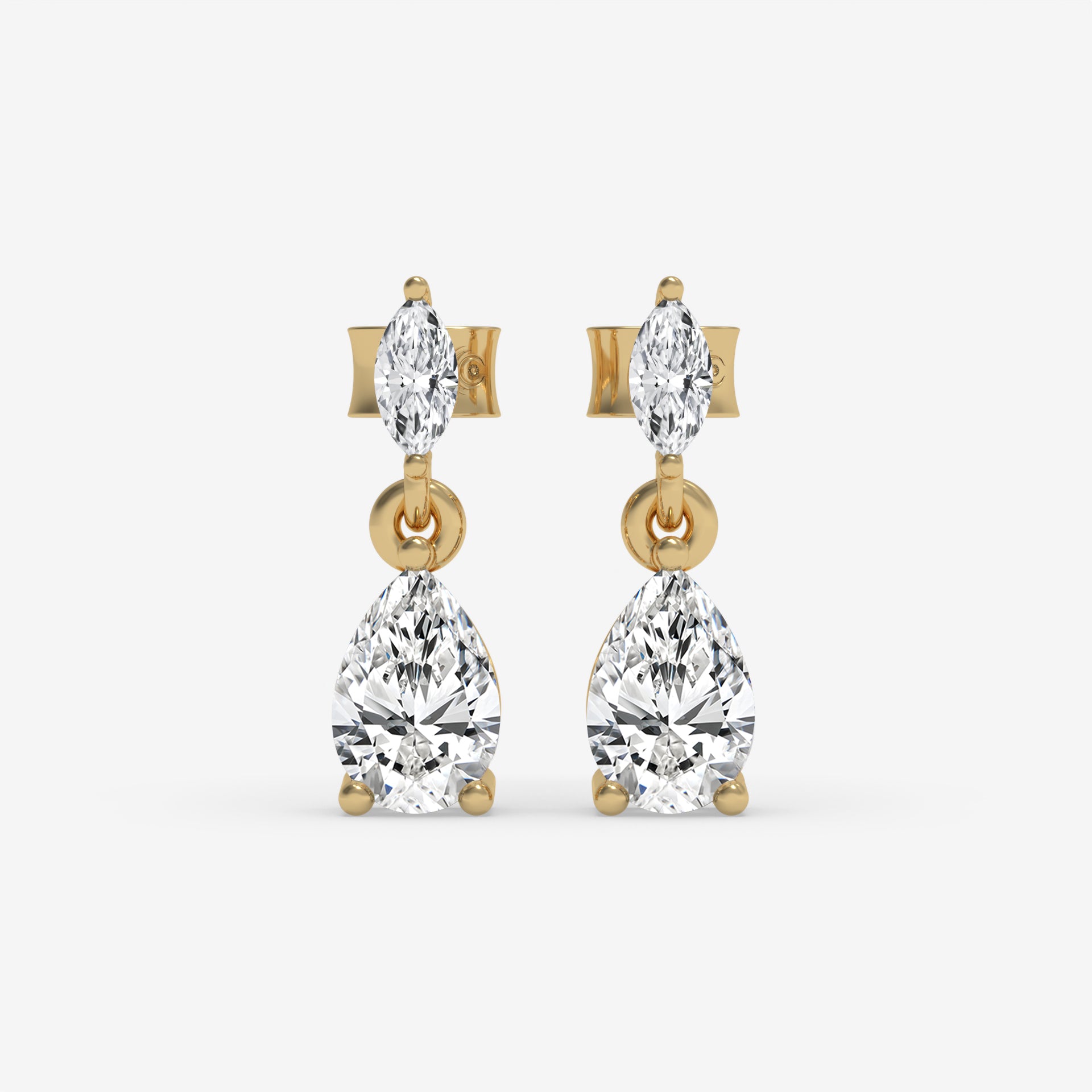 Yellow Gold Pear and Marquise Diamond Cluster Earrings