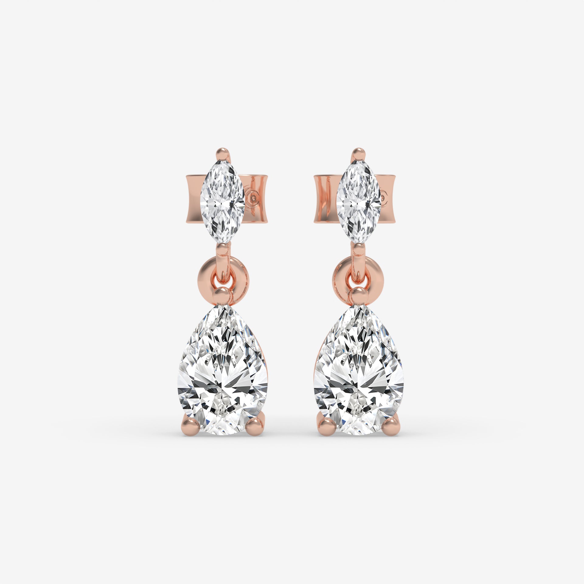 Rose Gold Pear and Marquise Diamond Cluster Earrings