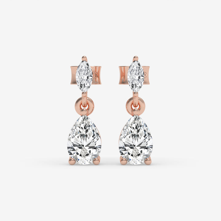 Rose Gold Pear and Marquise Diamond Cluster Earrings