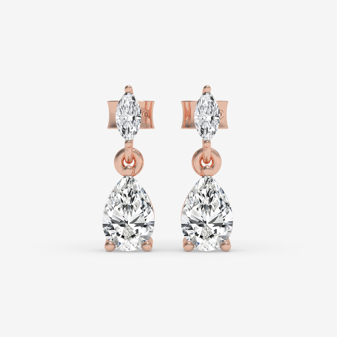 Yellow Gold Pear and Marquise Diamond Cluster Earrings