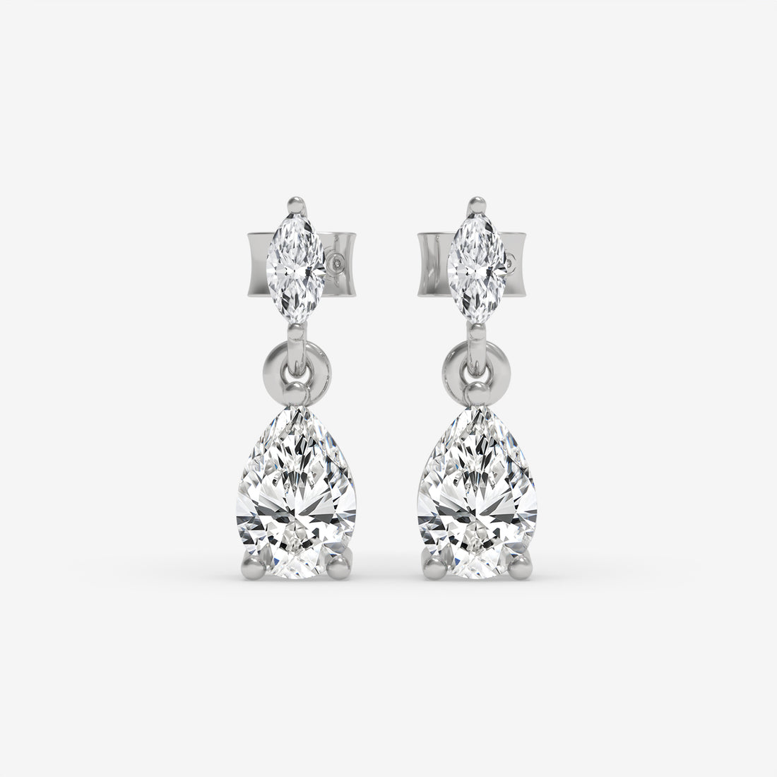Yellow Gold Pear and Marquise Diamond Cluster Earrings
