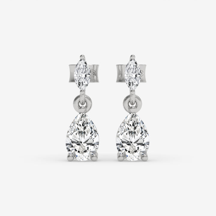 White Gold Pear and Marquise Diamond Cluster Earrings