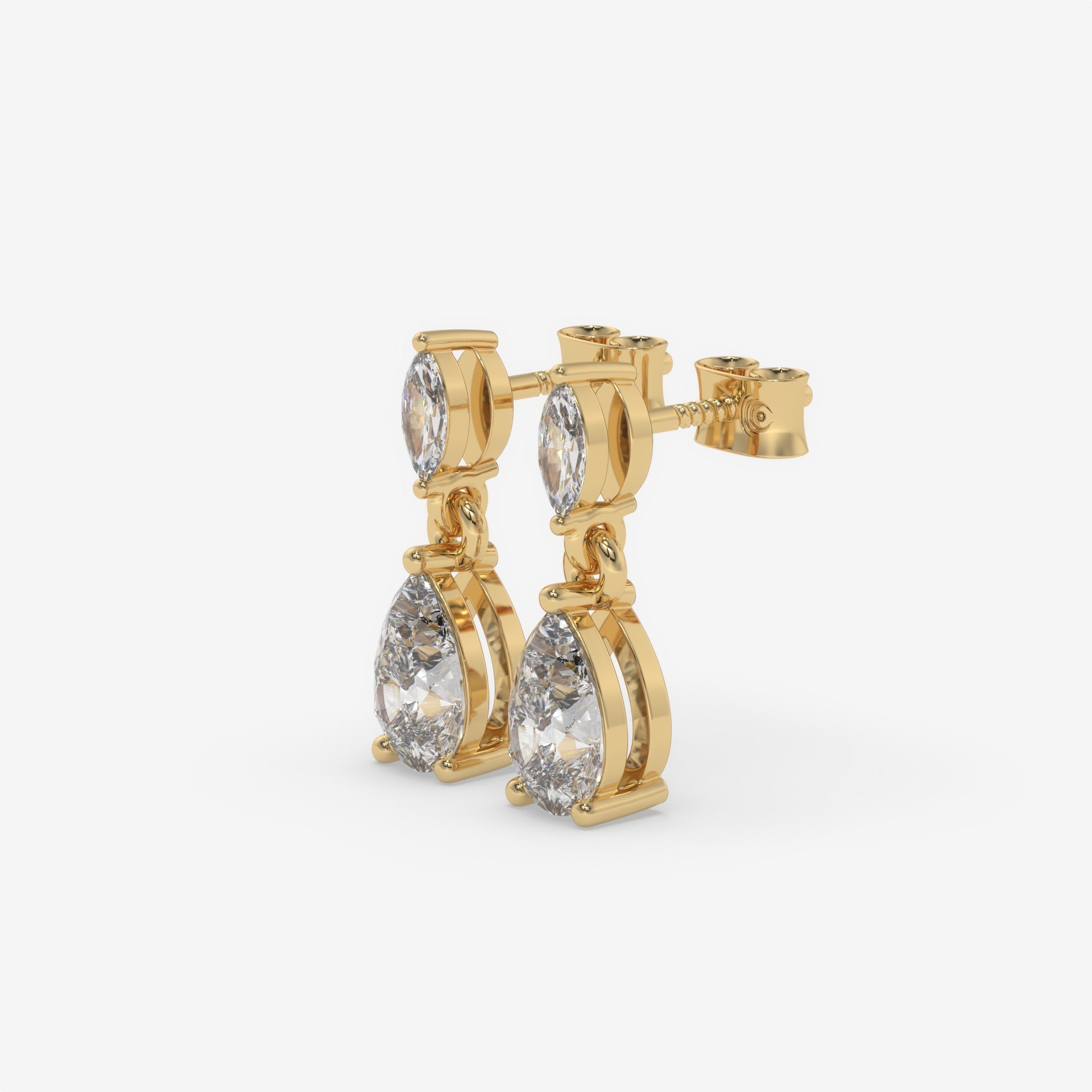 Yellow Gold Pear and Marquise Diamond Cluster Earrings