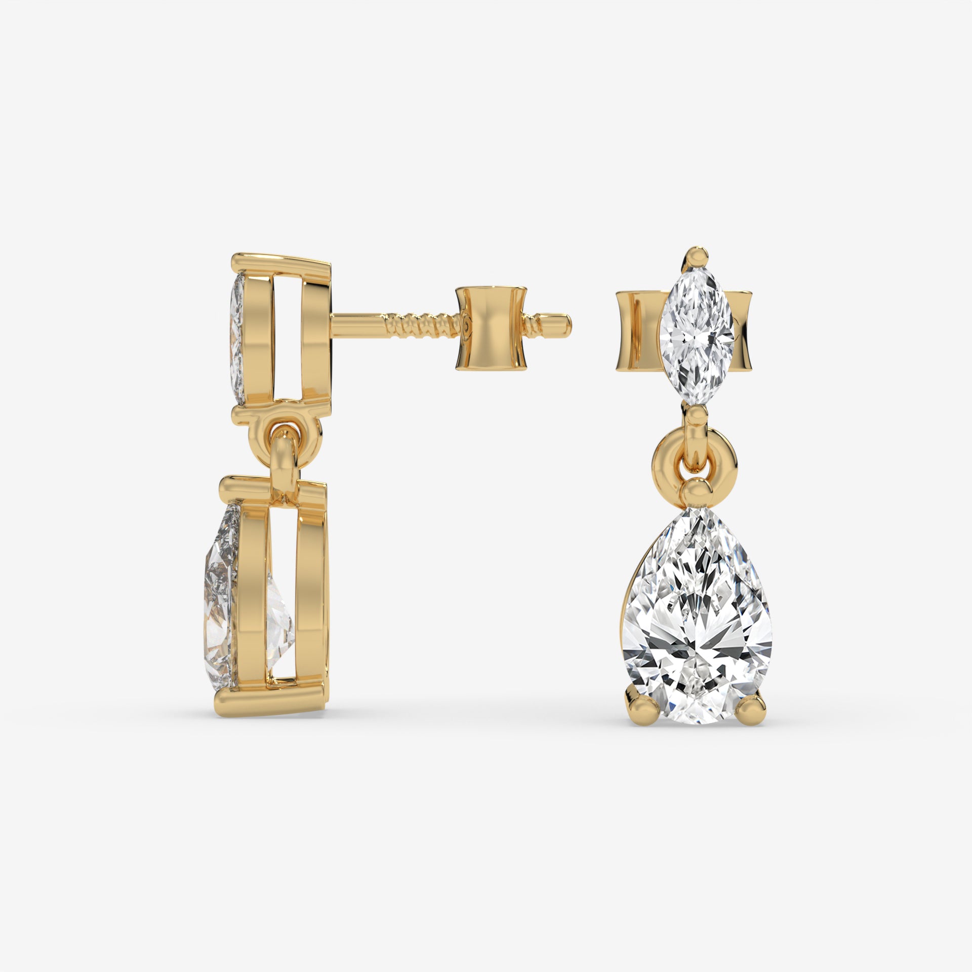 Yellow Gold Pear and Marquise Diamond Cluster Earrings