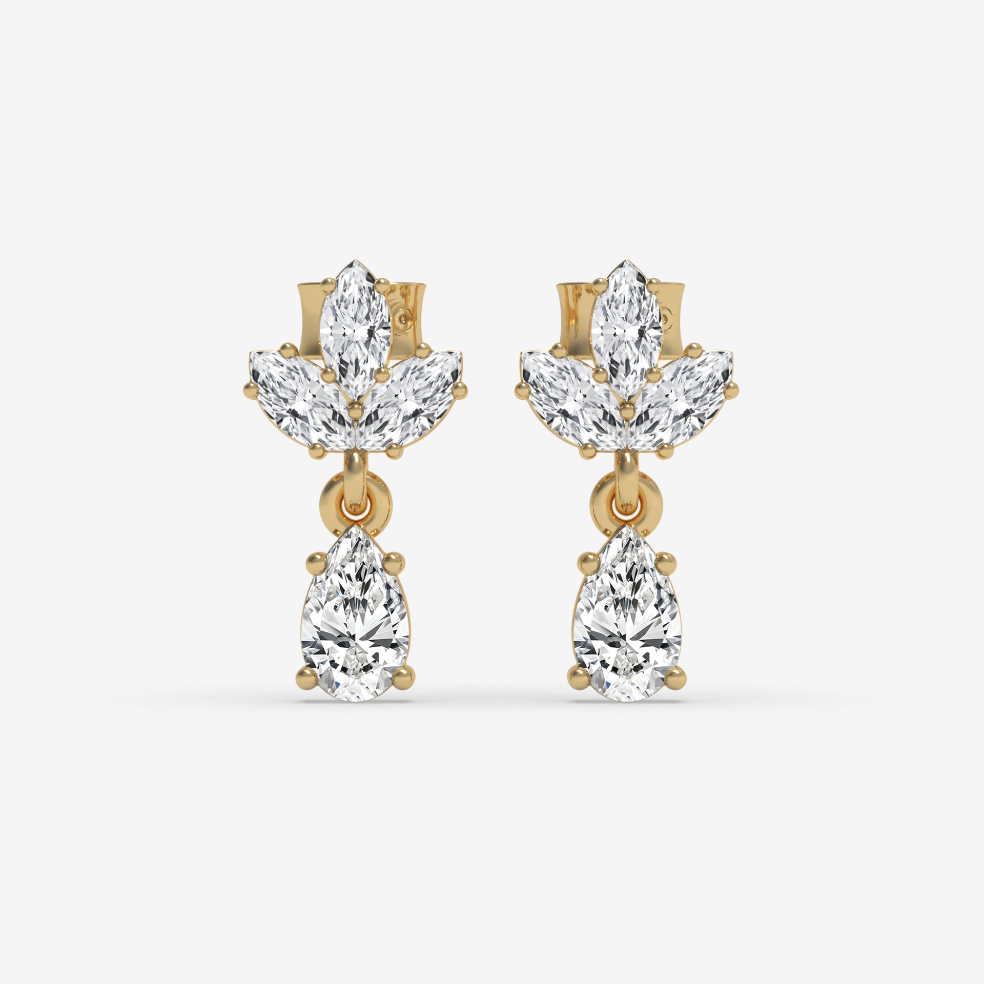 Pear and Marquise Diamond Cluster Rose Gold Earrings