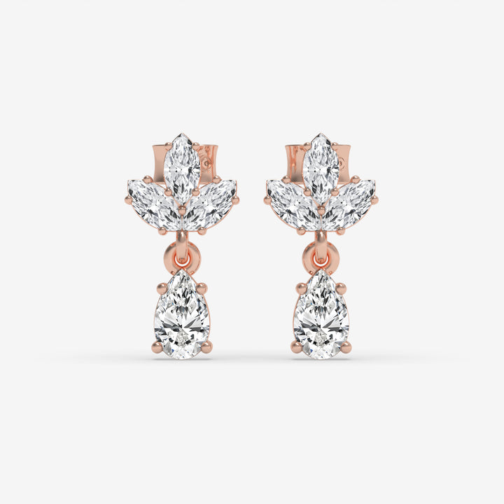 Pear and Marquise Diamond Cluster Rose Gold Earrings