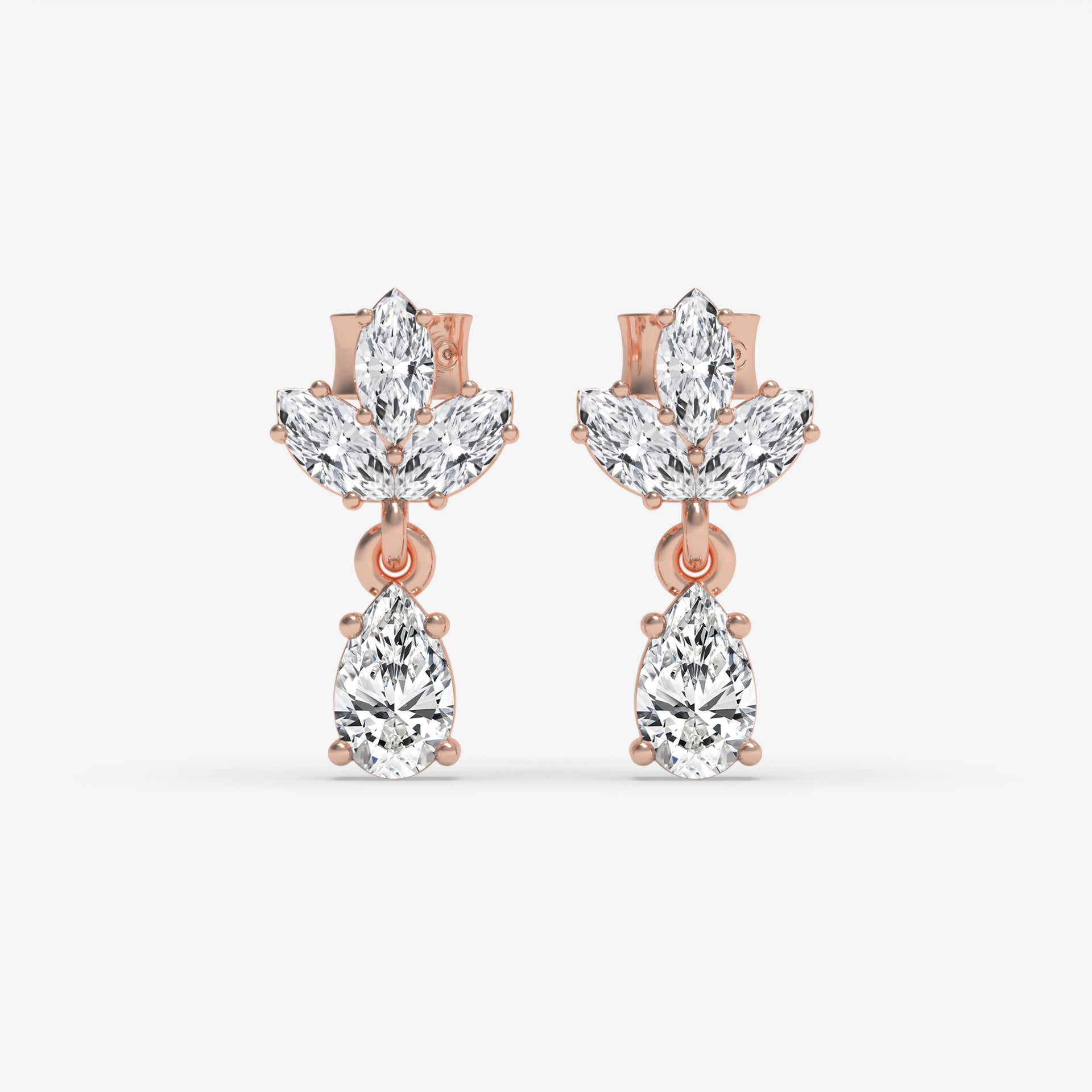 Pear and Marquise Diamond Cluster White Gold Earrings