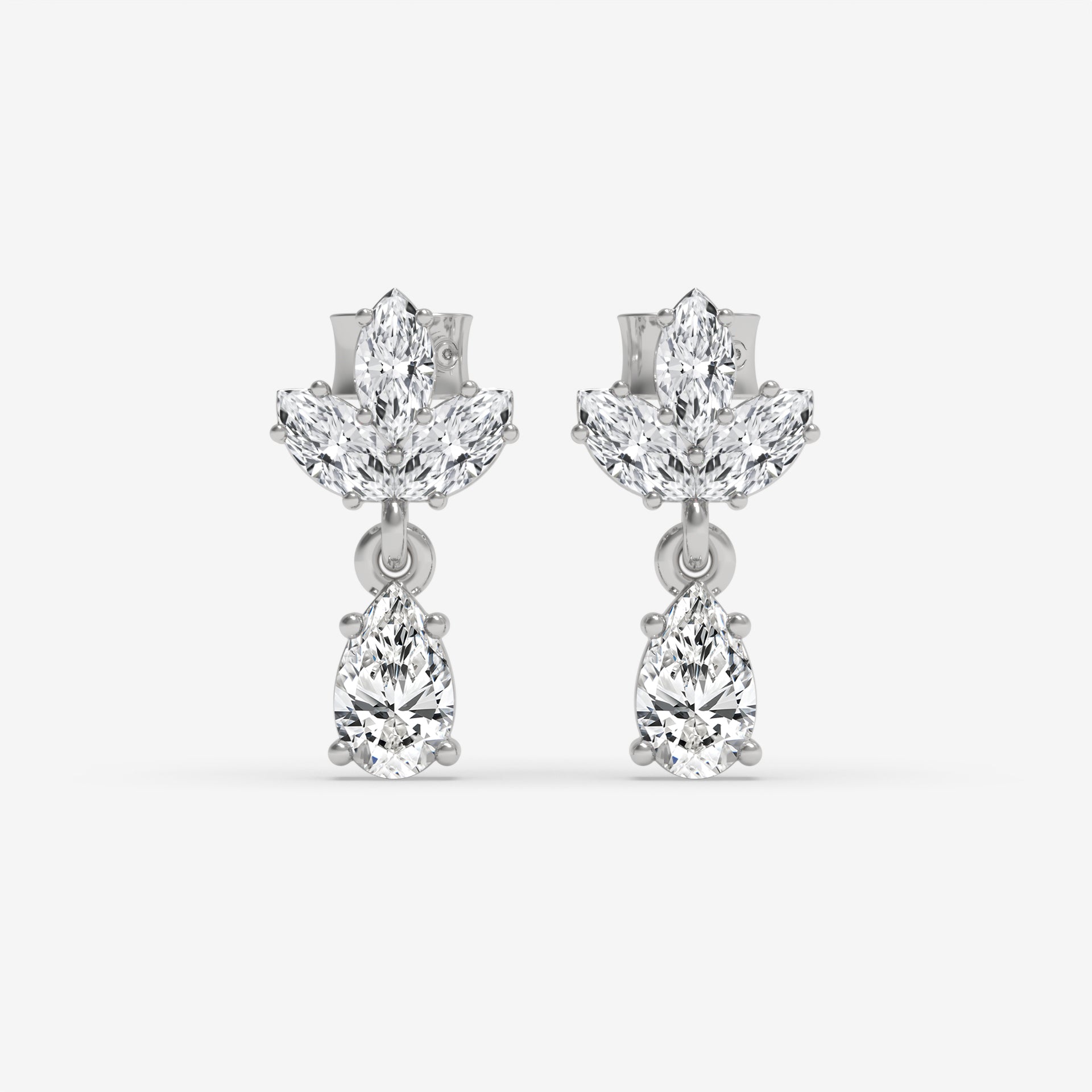 Pear and Marquise Diamond Cluster Rose Gold Earrings