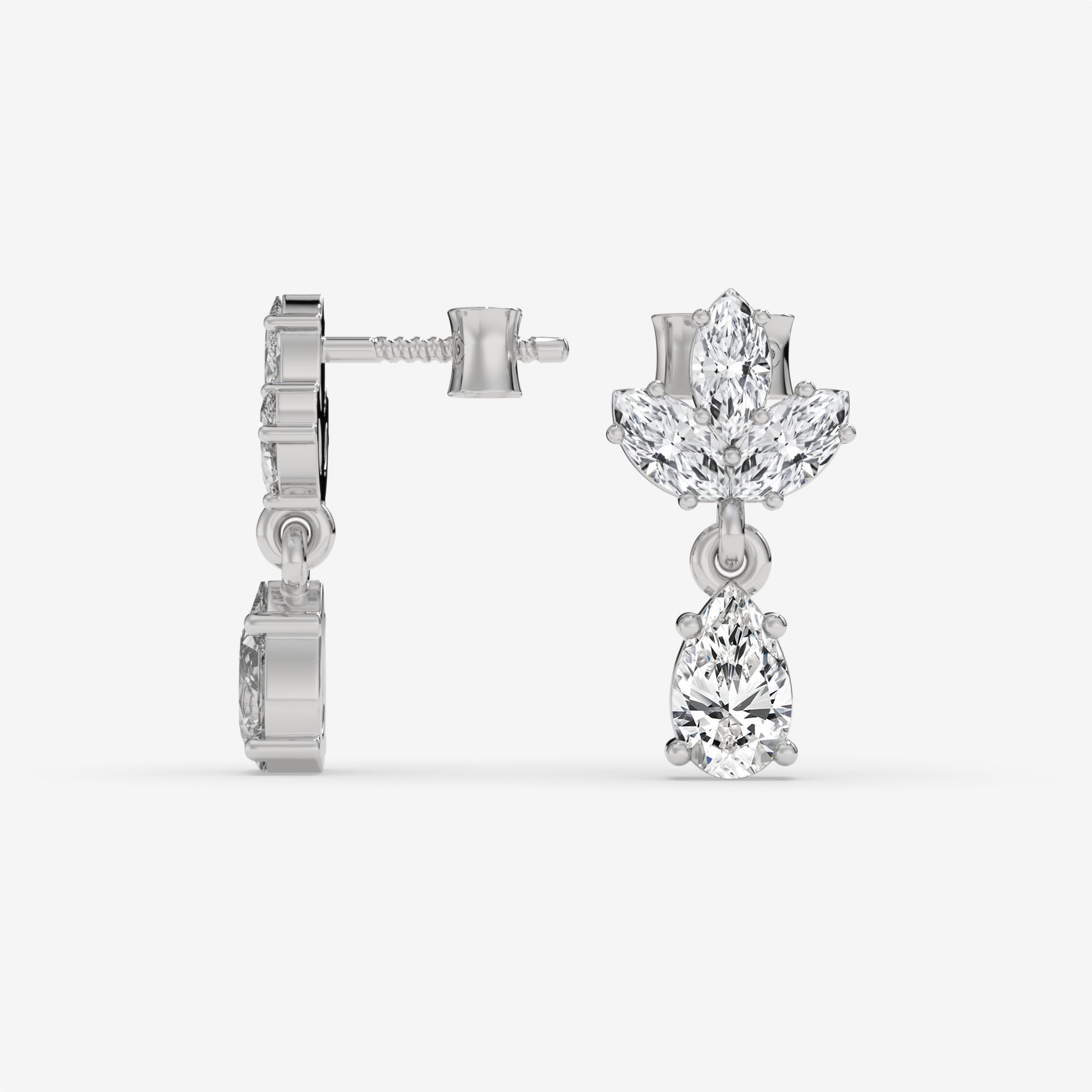Pear and Marquise Diamond Cluster White Gold Earrings