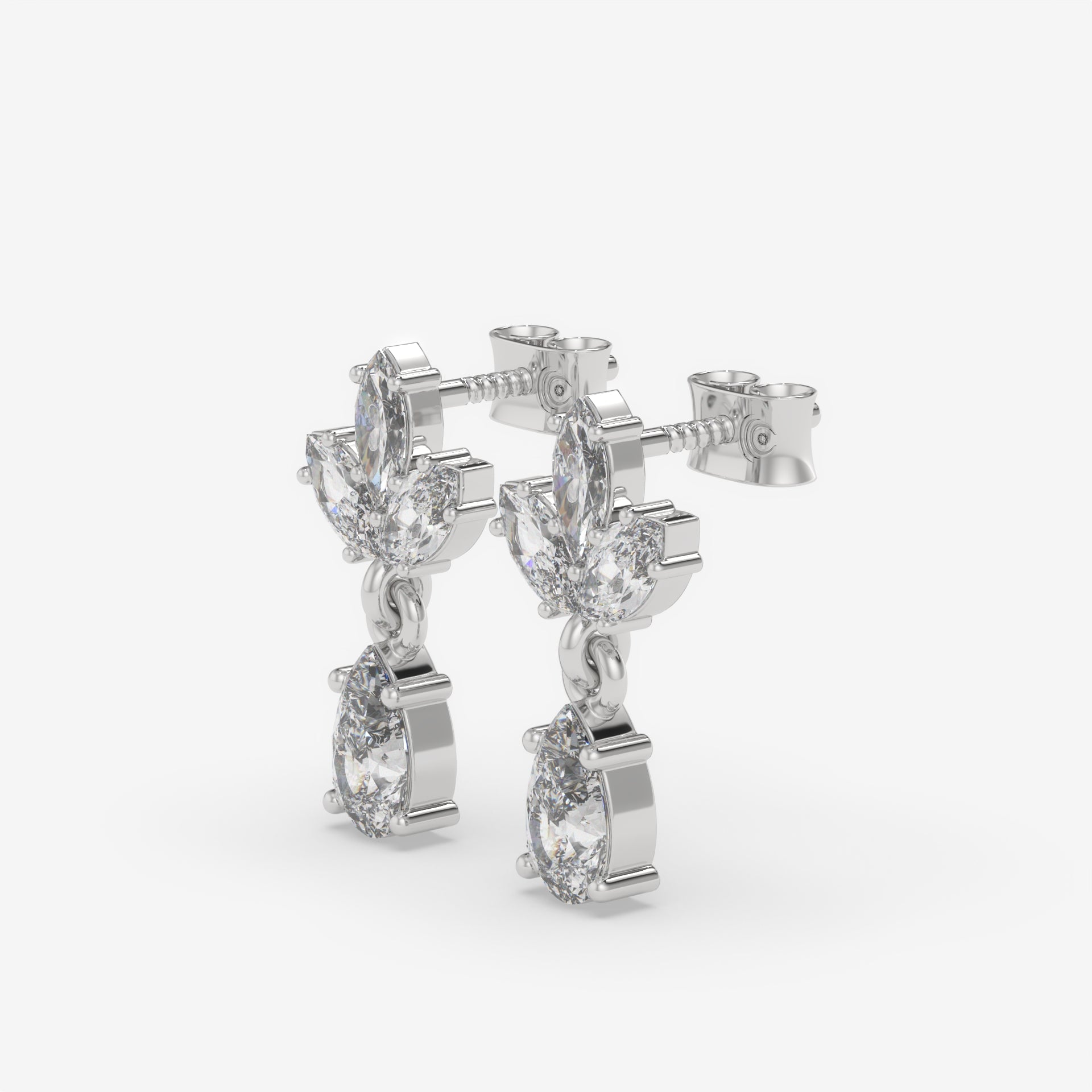 Pear and Marquise Diamond Cluster White Gold Earrings