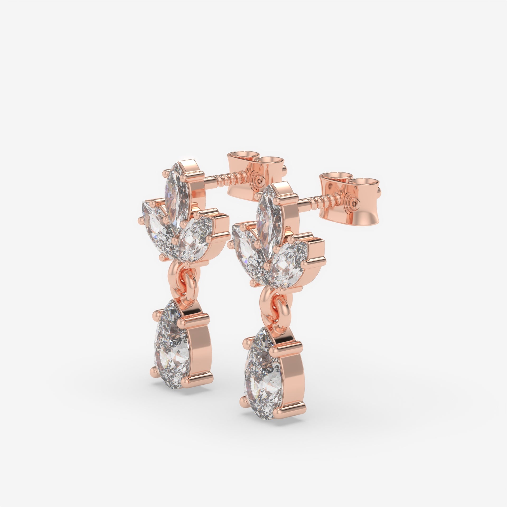 Pear and Marquise Diamond Cluster Rose Gold Earrings