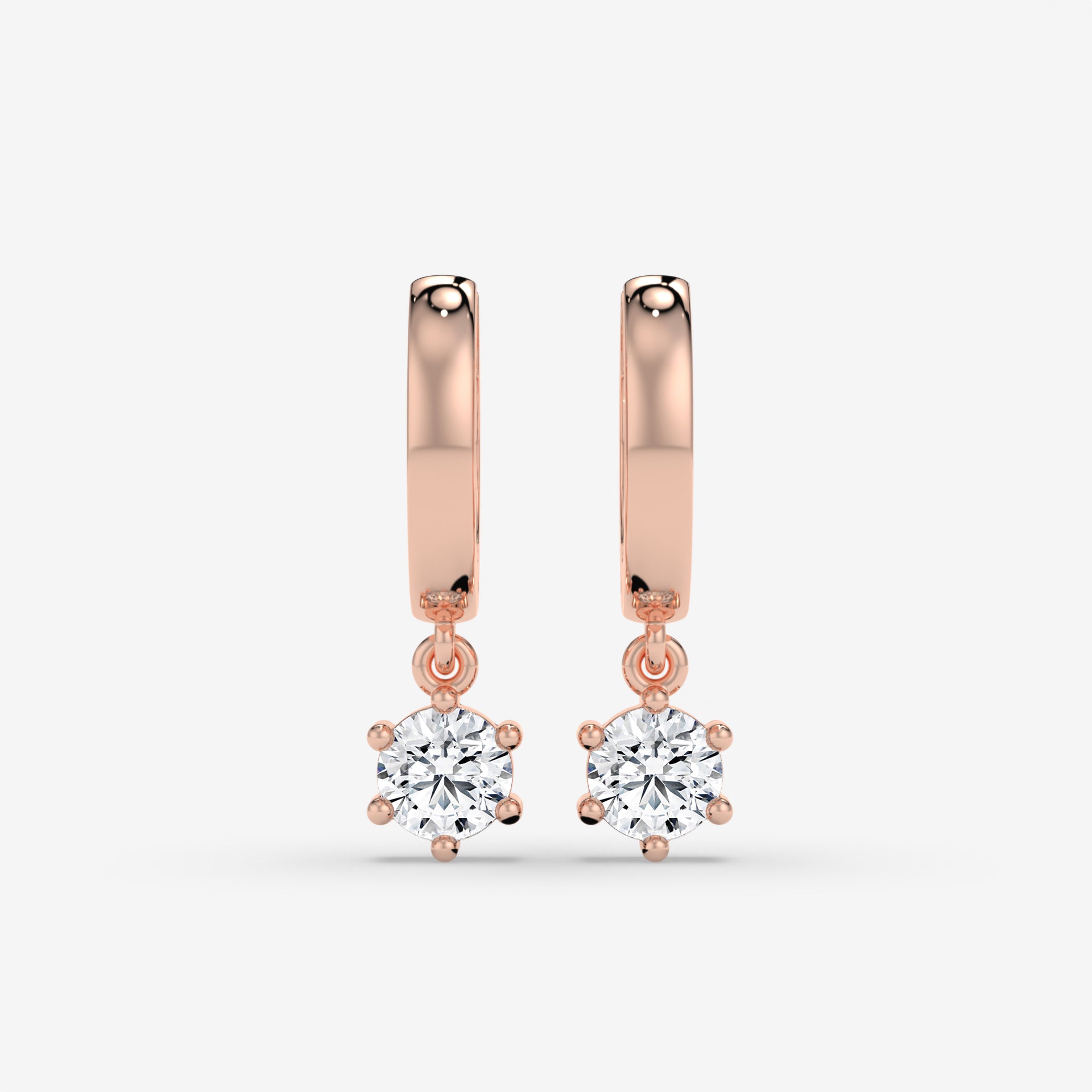 14K Round-Cut Diamond Drop Hoop Earrings in Yellow Gold