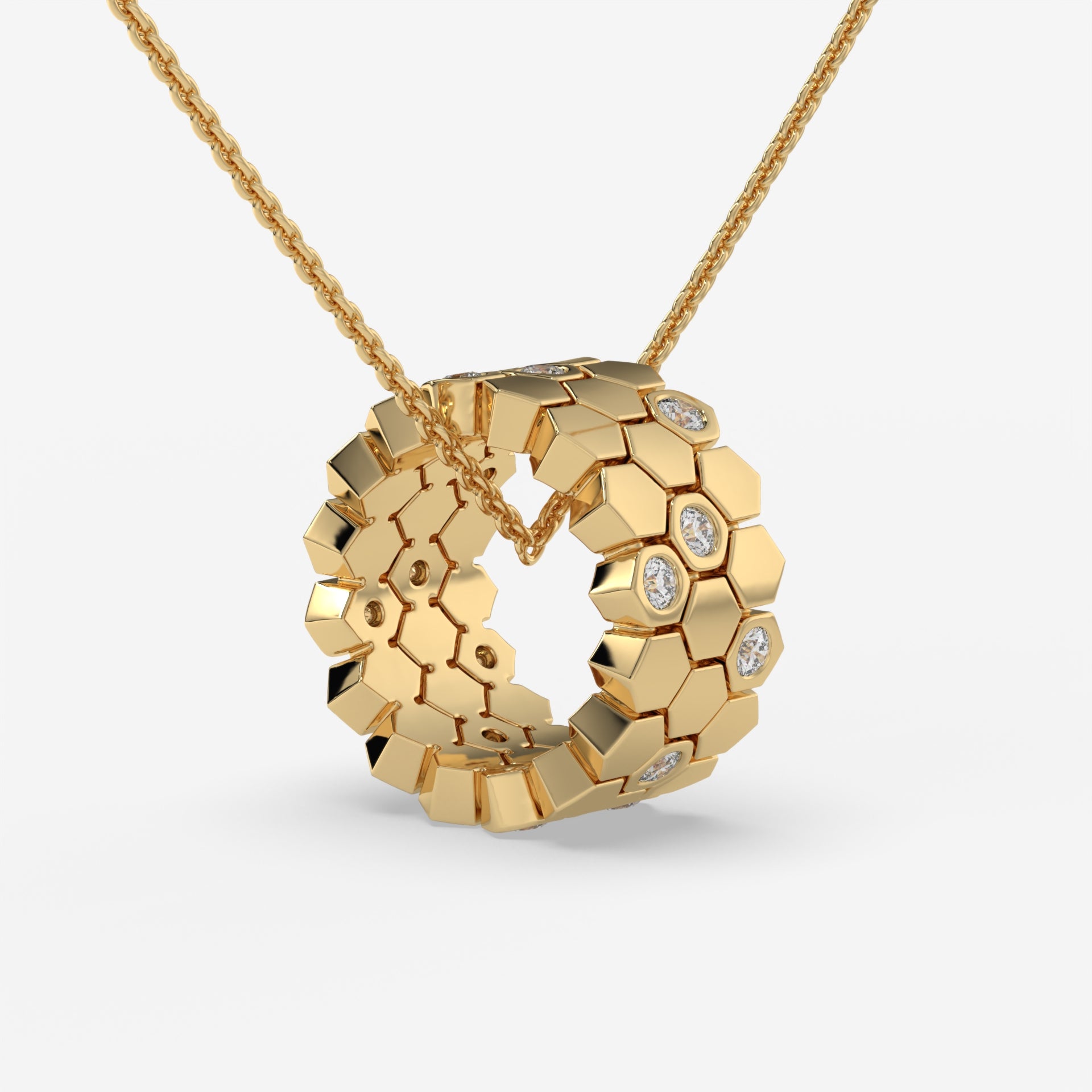 Honeycomb Hexagon Diamond Pendant in 14K Yellow Gold – 0.28 CT