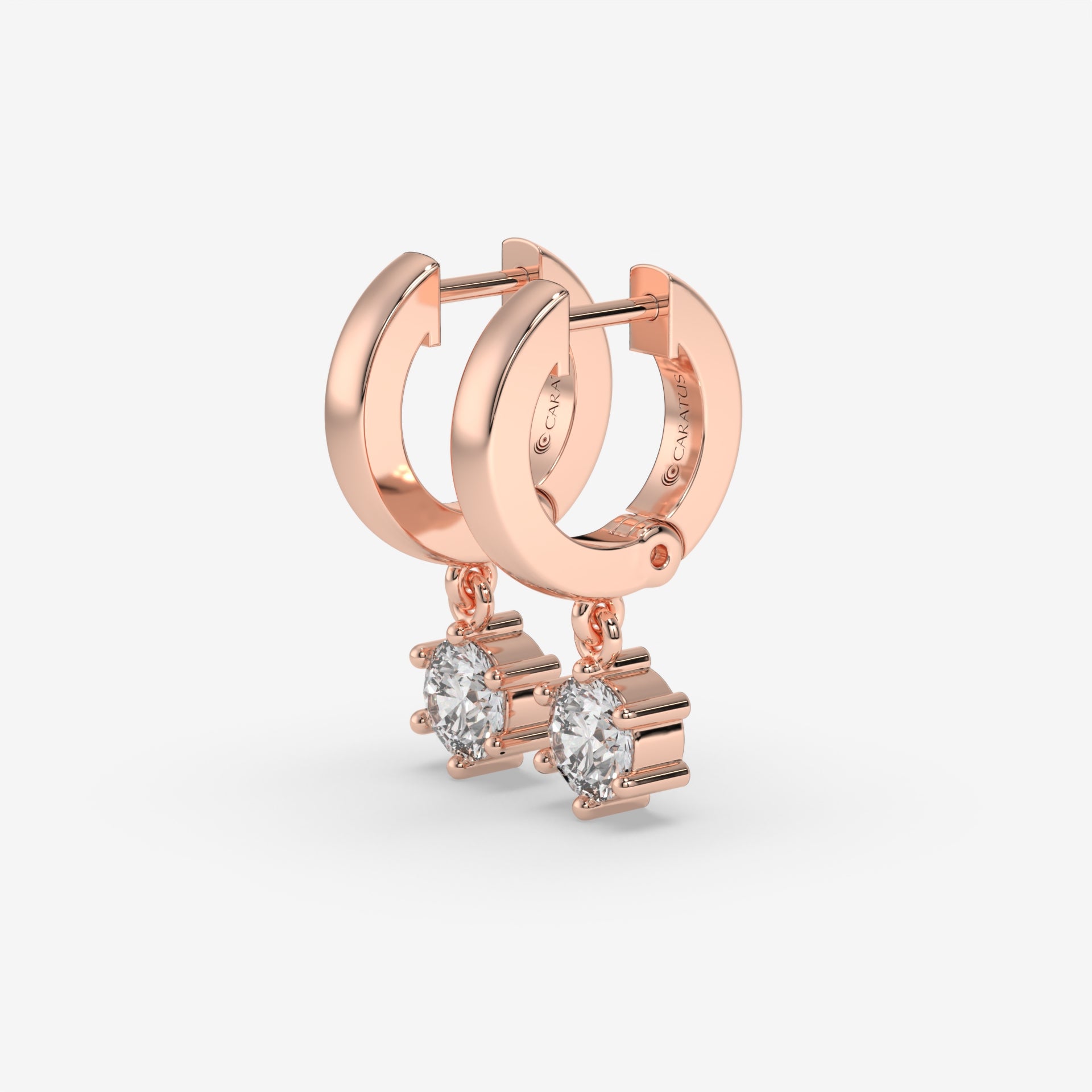 14K Round-Cut Diamond Drop Hoop Earrings in Rose Gold