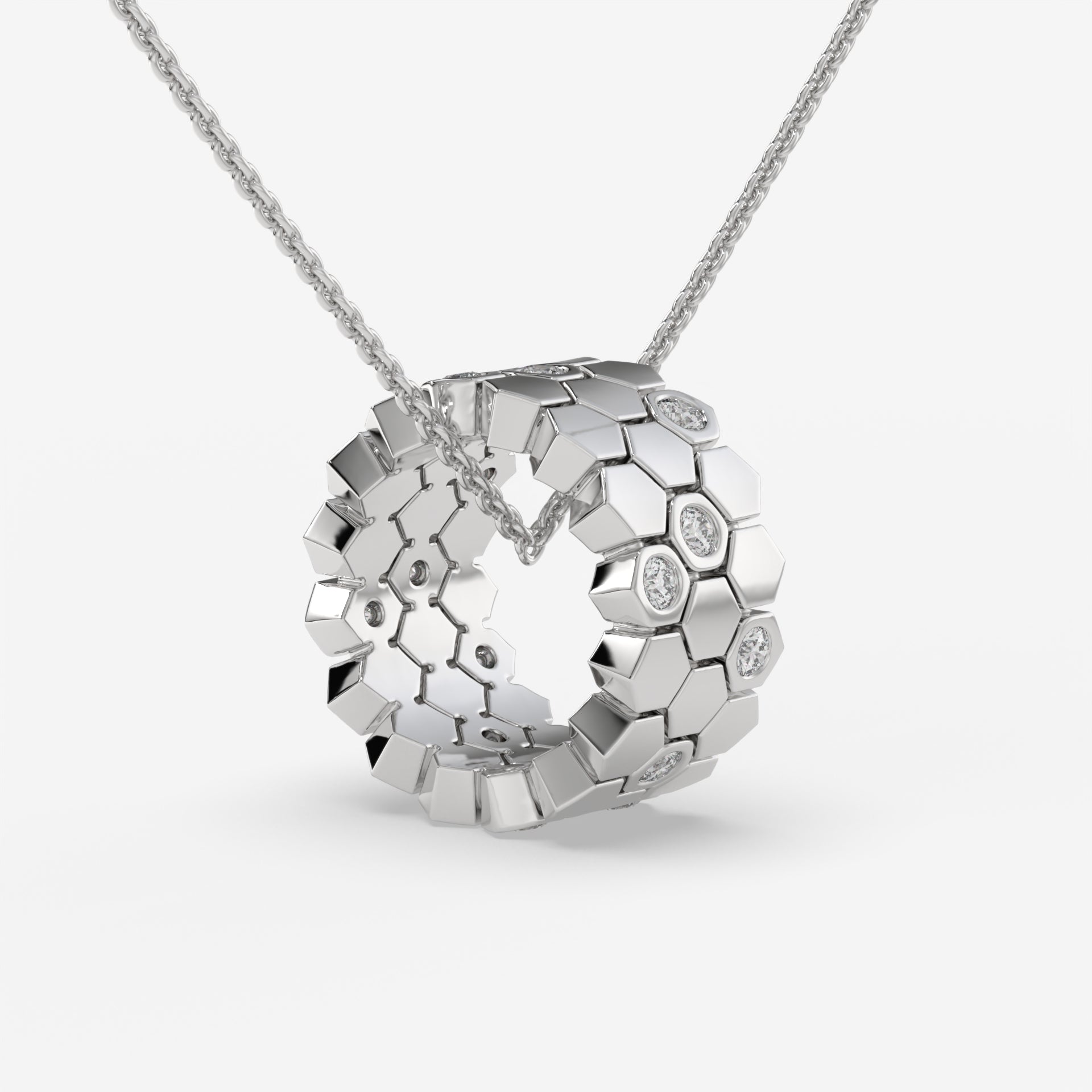 Honeycomb Hexagon Diamond Pendant in 14K White Gold – 0.28 CT
