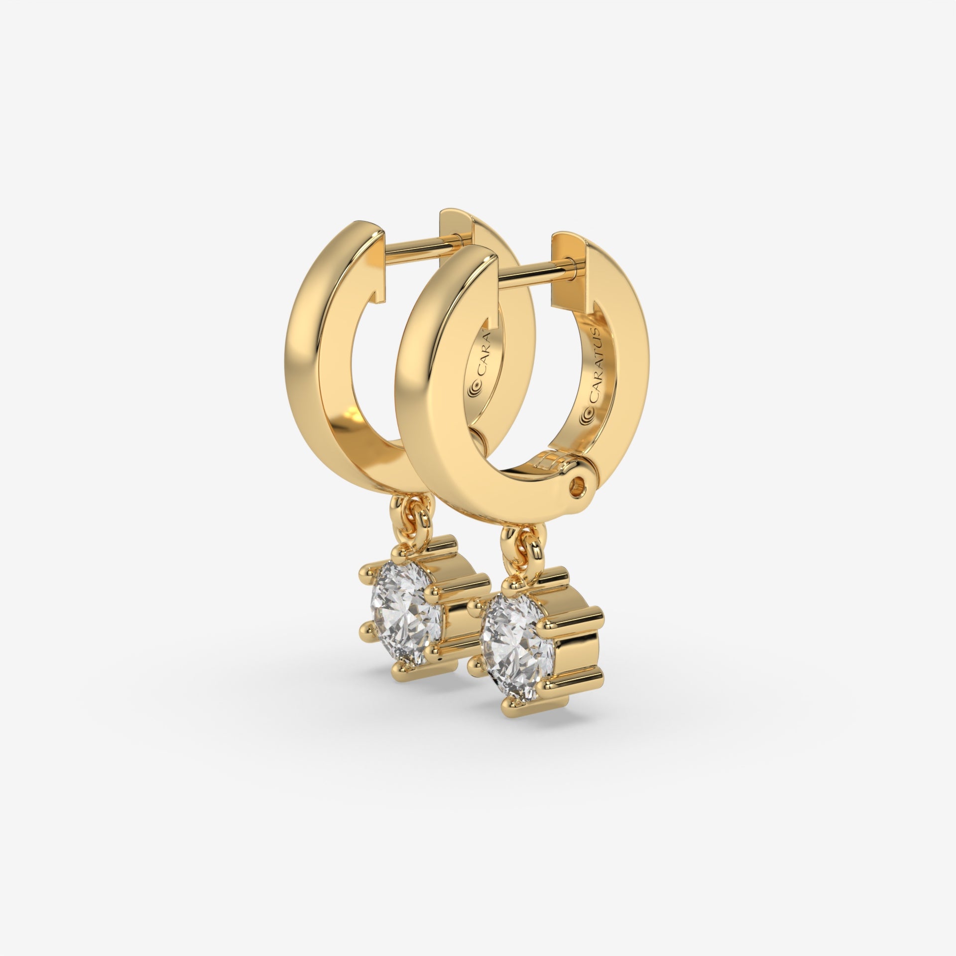 14K Round-Cut Diamond Drop Hoop Earrings in Yellow Gold