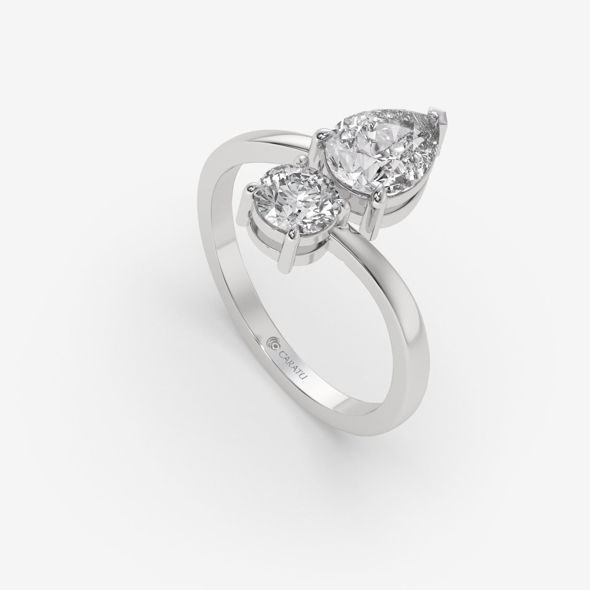 1.75 CT Pear and Round Diamond Engagement Ring in White Gold