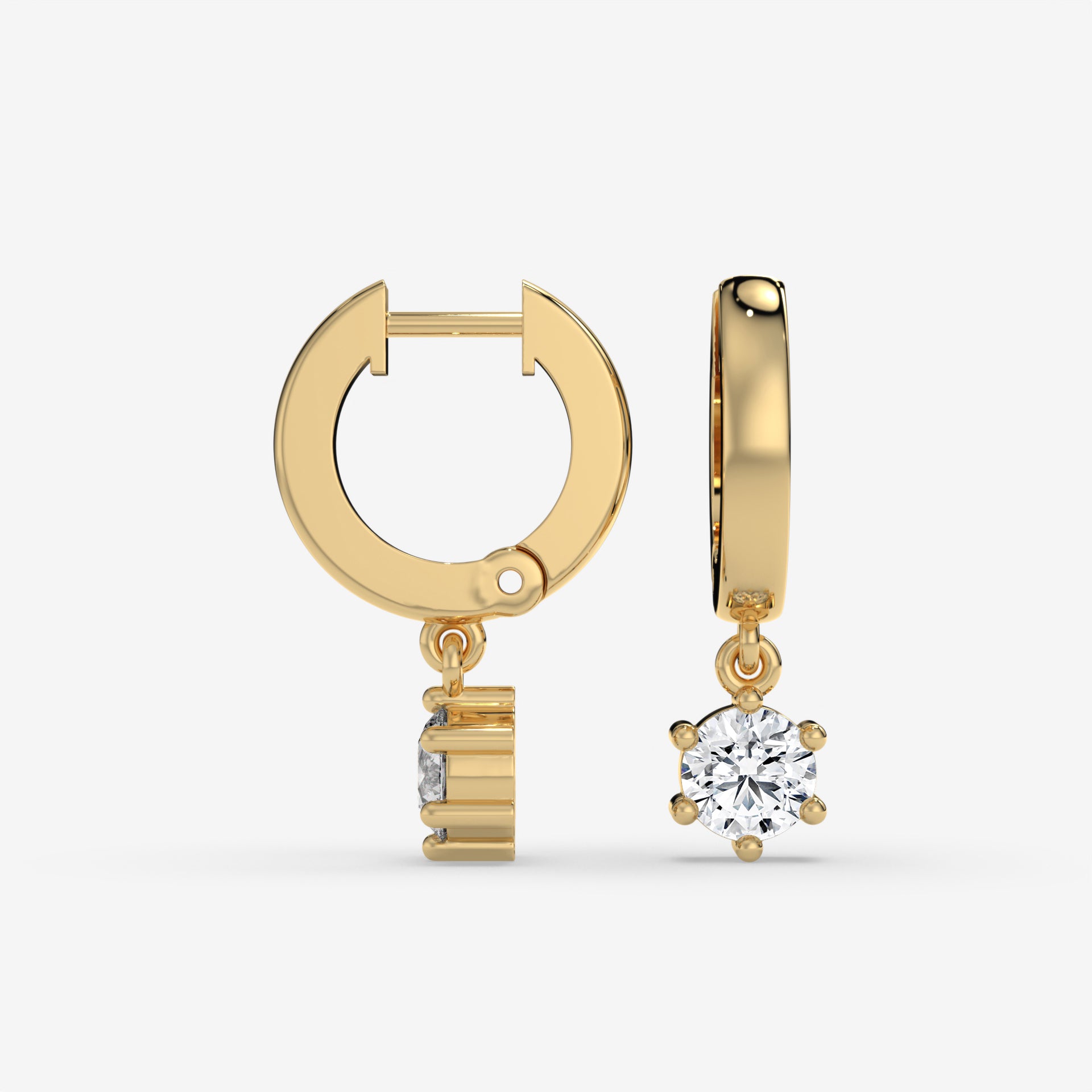 14K Round-Cut Diamond Drop Hoop Earrings in Yellow Gold